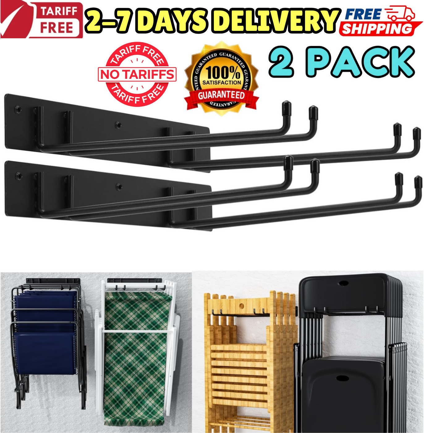 Wall Mount Chair Storage Hangers Garage Organization Heavy Duty Hooks Tools Rack