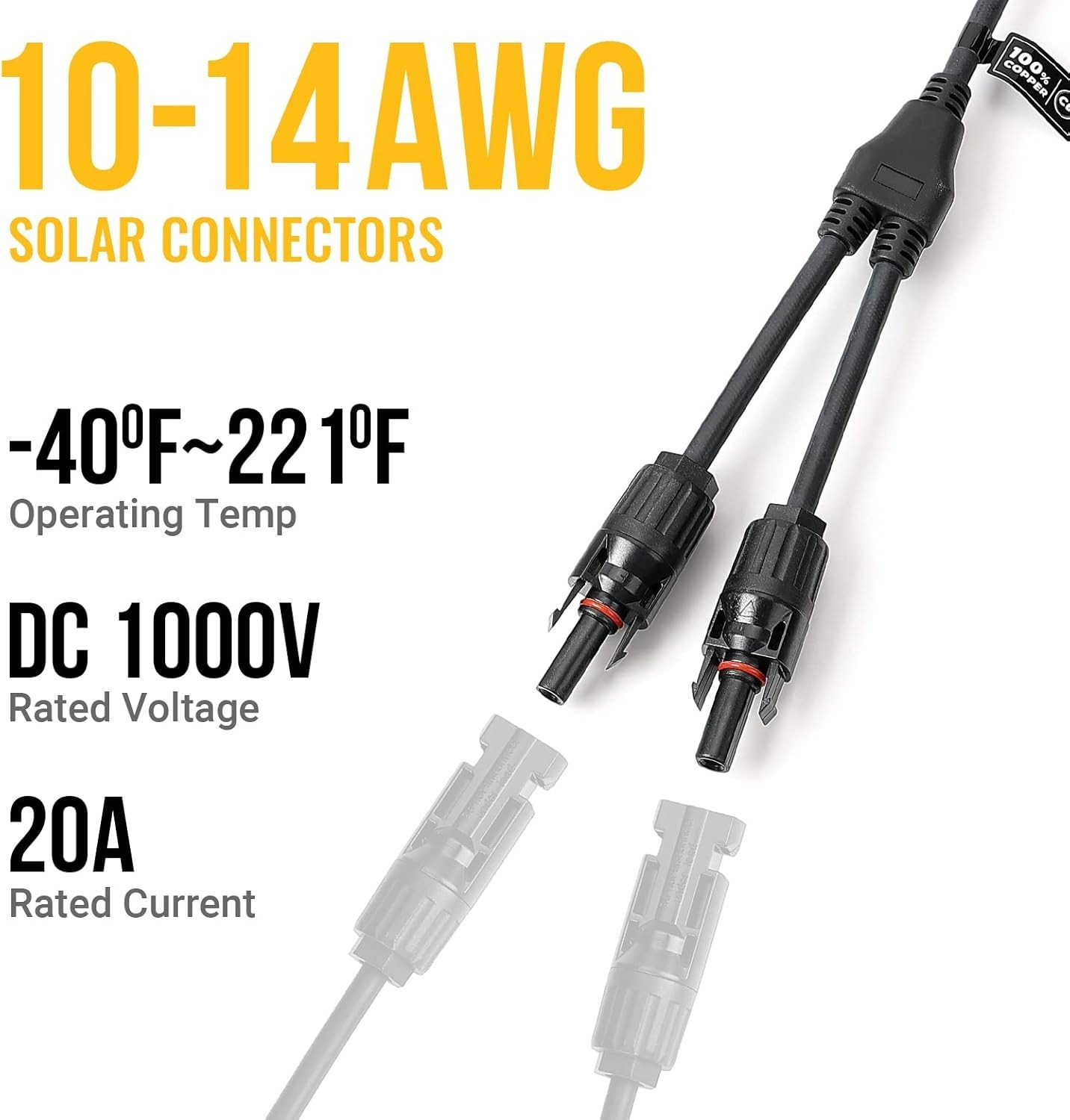 Y Branch Parallel Solar Connectors - Waterproof 20A Adapter Cable Tool Kit