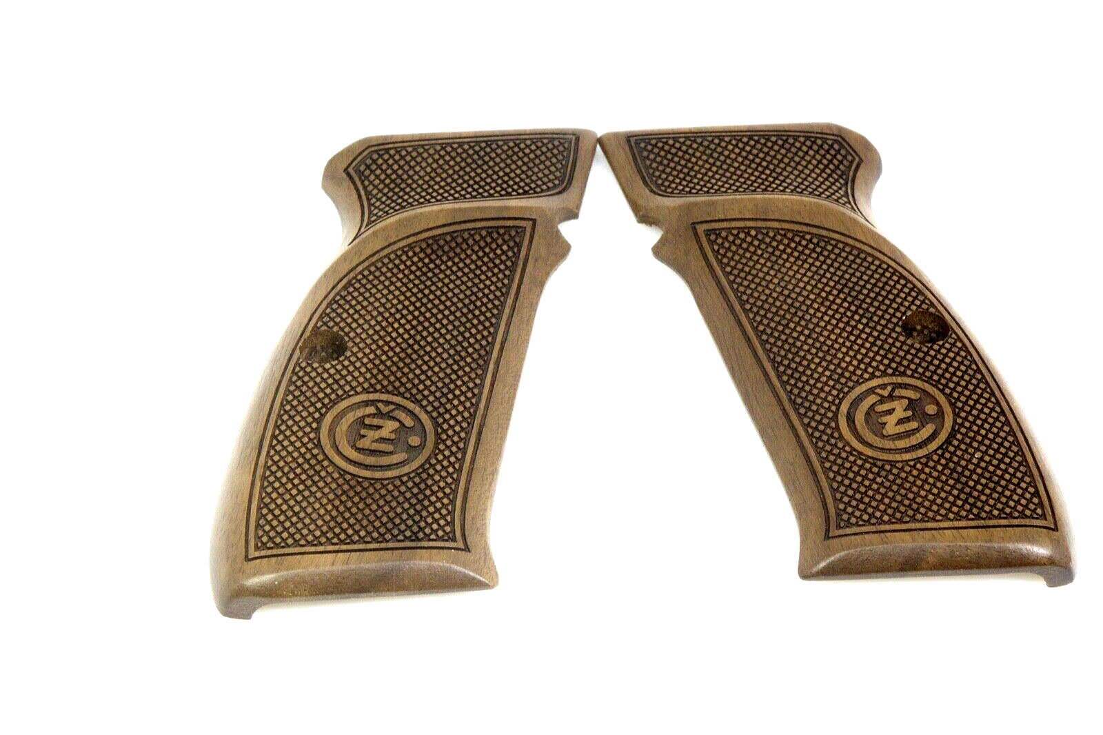 HAND MADE CUSTOM "CHECKERED & LOGO" WALNUT GRIPS FITS CZ 75B, CZ 85, CZ 75 SP-01