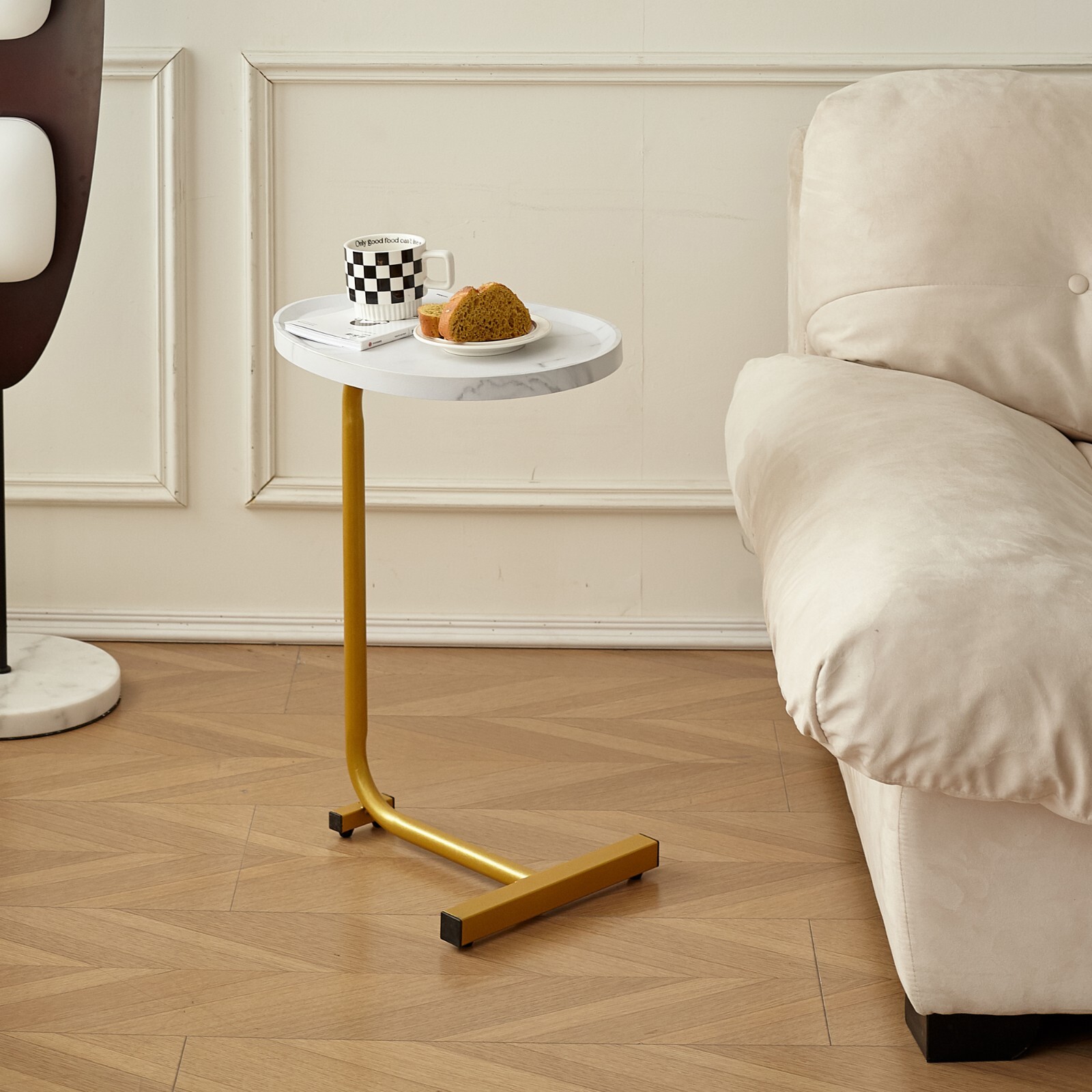 White C-shaped Side Table, Small Sofa Table