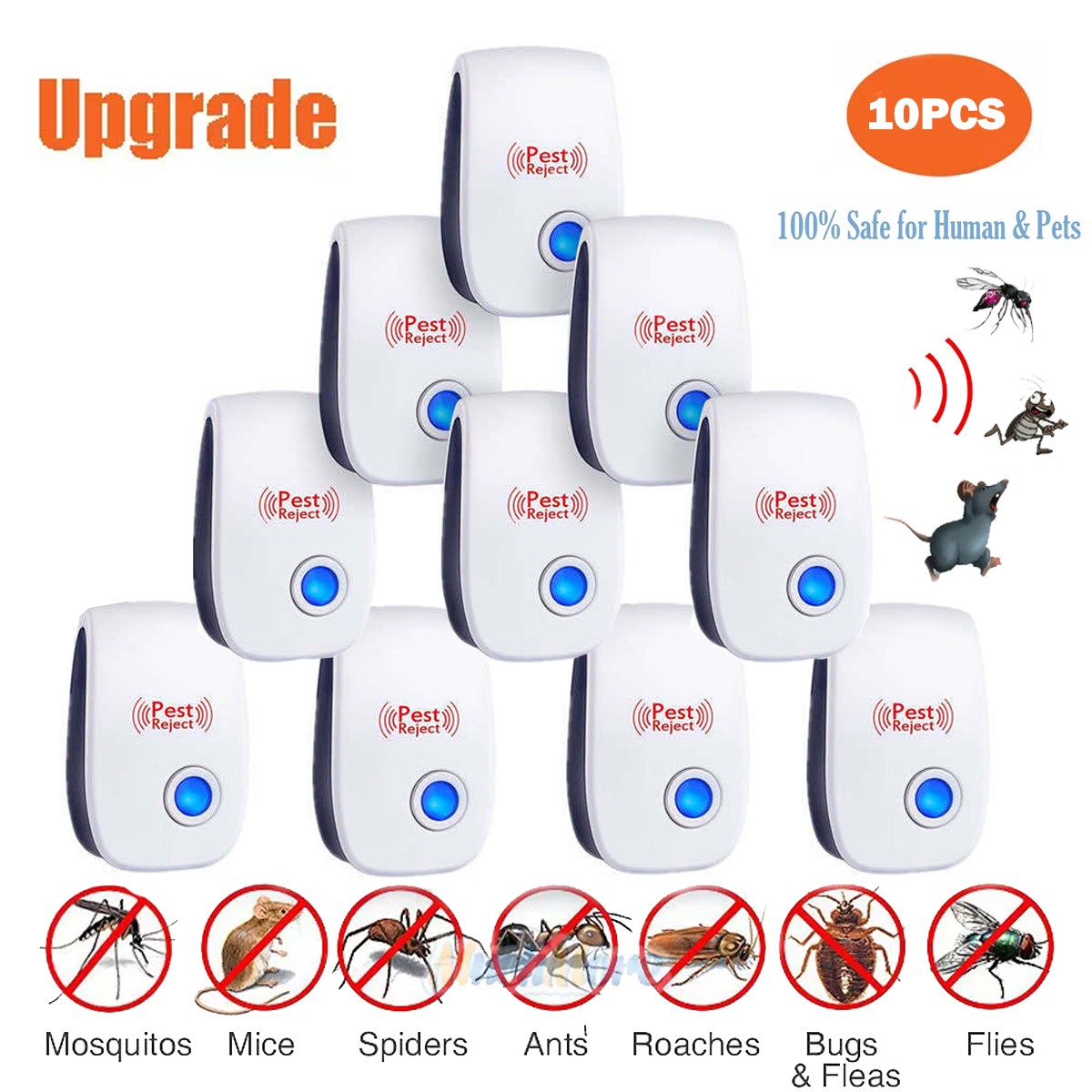 10x Ultrasonic Pest Repeller Control Electronic Repellent Mice Bug Rat Reject