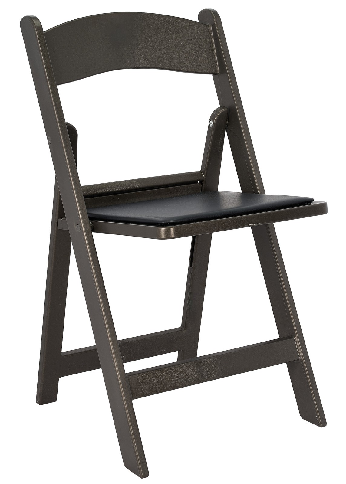 Black Metallic/Silver Onyx with Black Vinyl Cushion Resin Folding Chair-Chivari
