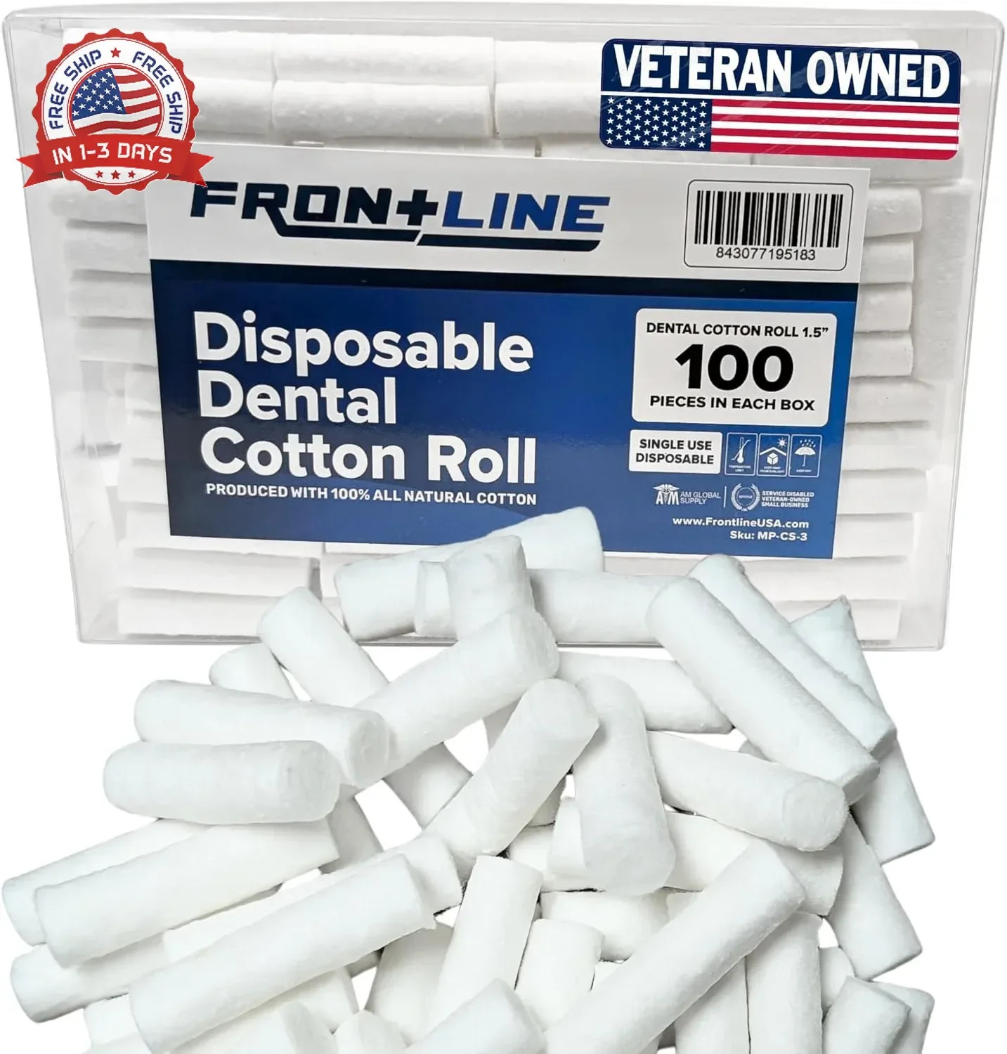 Cotton Dental Rolls 100 Count | Absorbent Nose Plugs and Nose Bleed Stoppers for
