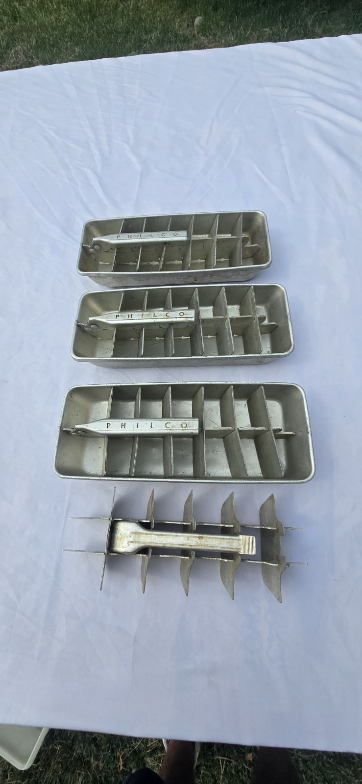 vintage Philco aluminum ice cube trays with lift handles Lot Of 3