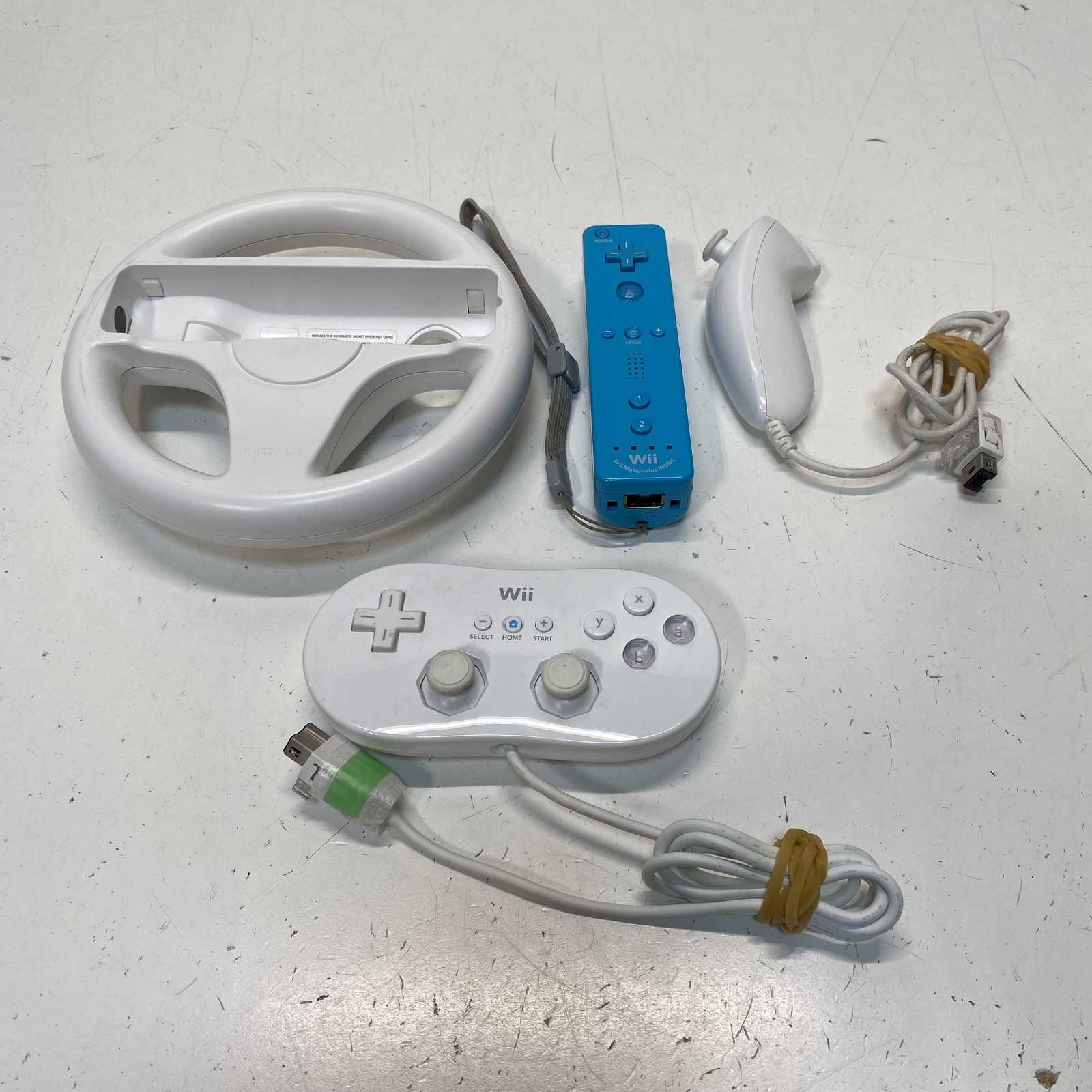 Nintendo Wii Accessory Lot Blue Wii Remote Plus Classic Controller Wheel Tested