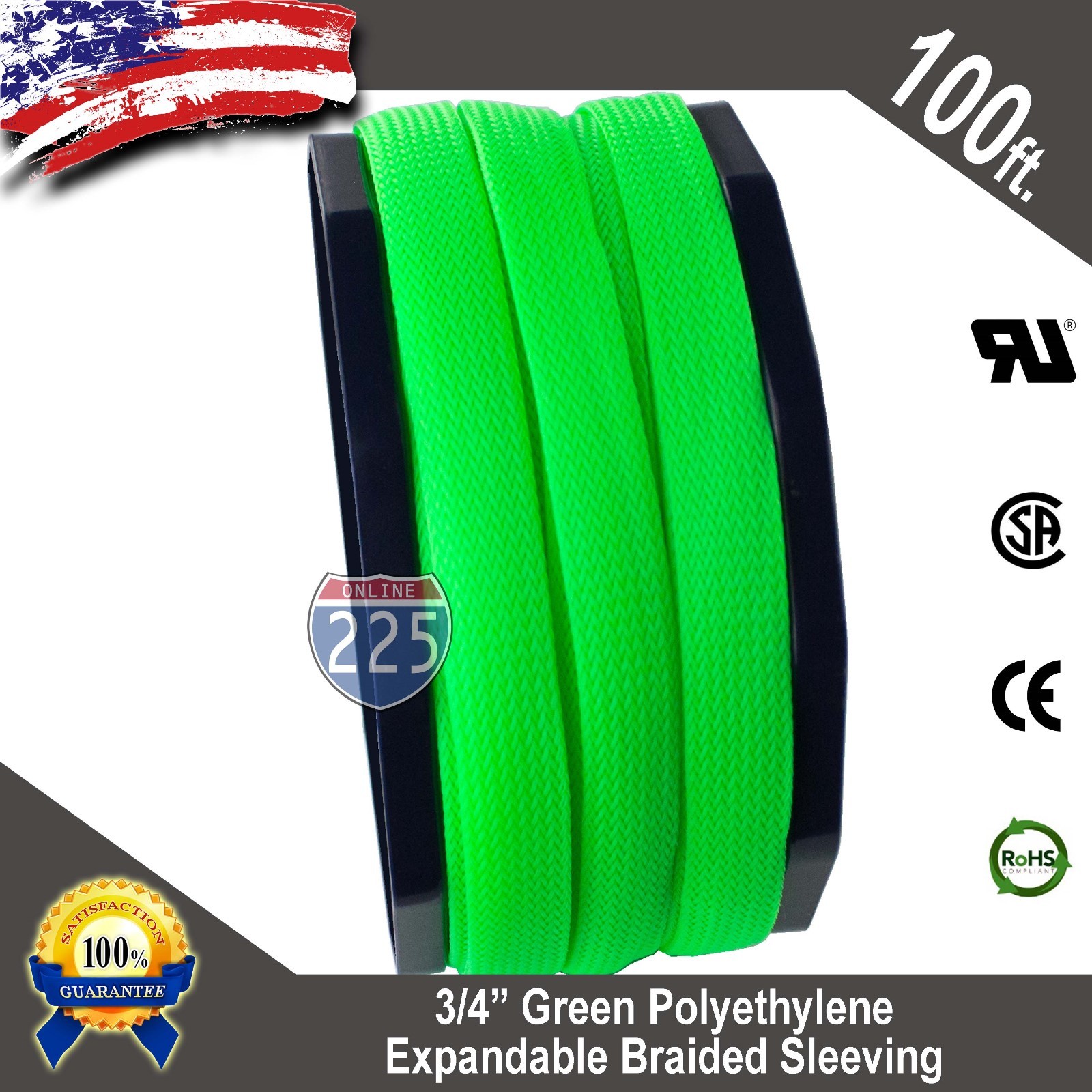 100 FT 3/4" Green Expandable Wire Cable Sleeving Sheathing Braided Loom Tubing