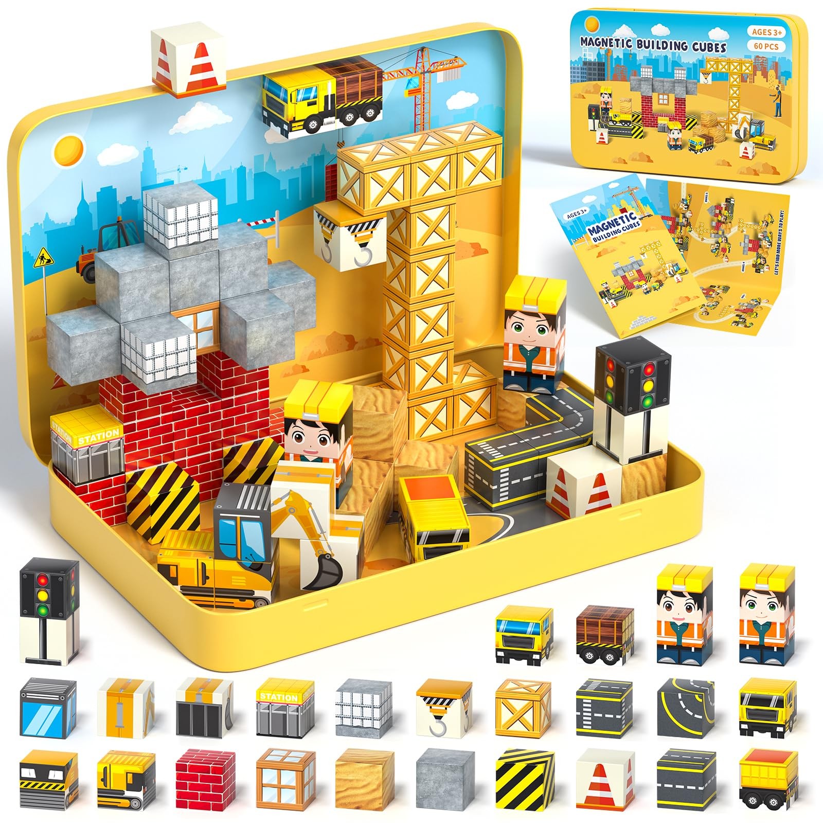 Axirata 60PCS Mini Magnetic Blocks Travel Set for Kids, Mini Magnetic Tiles Buil