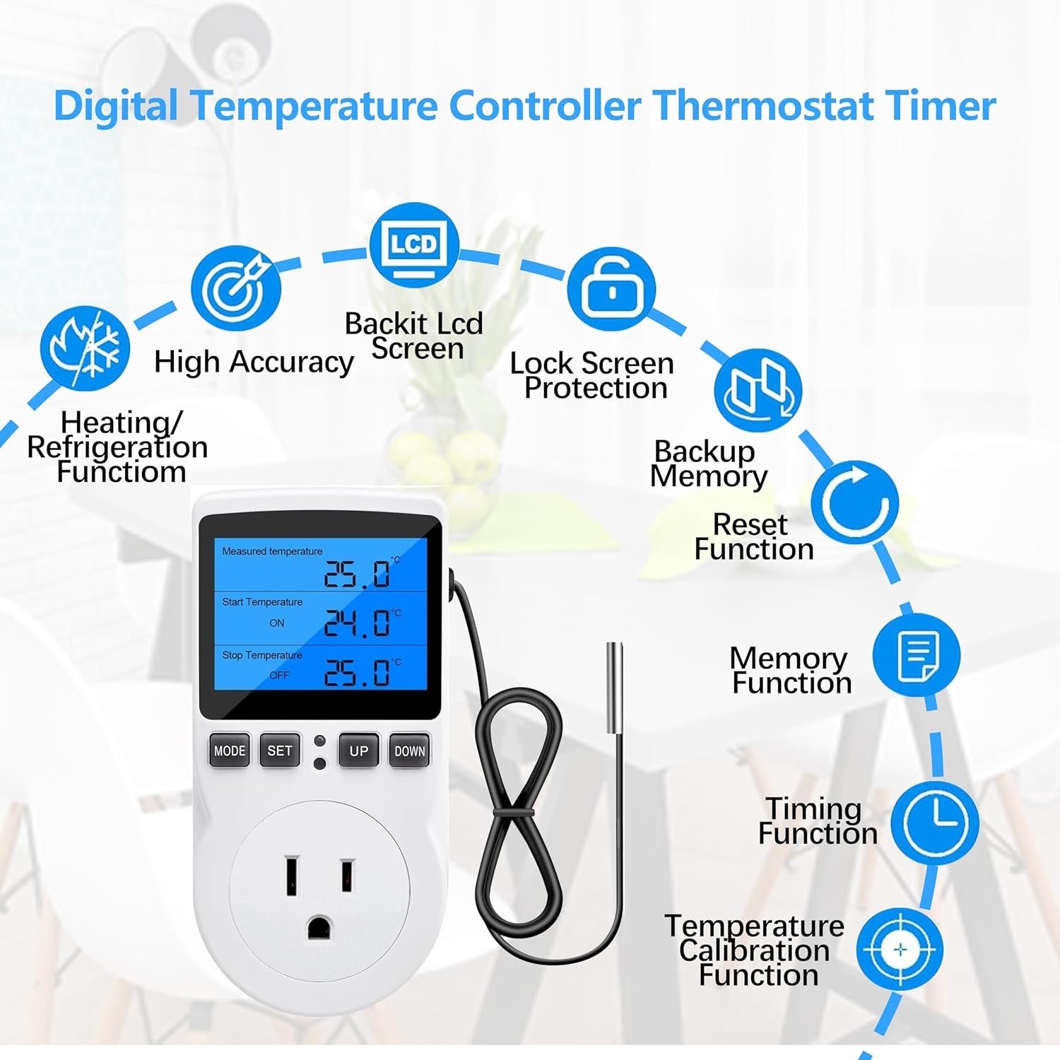 Digital Thermostat Controller - Plug-in Temperature Controller for RVs, Repti...