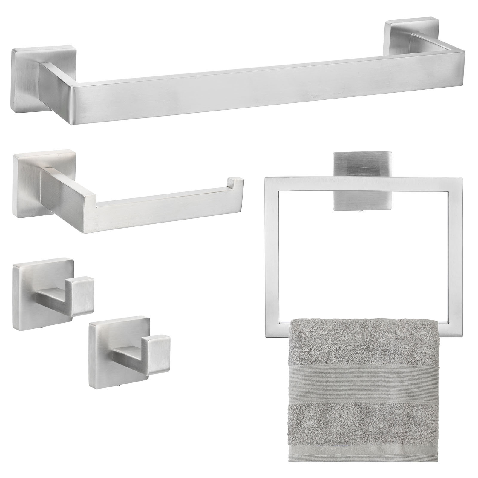 5pcs Bathroom Hardware Set 15.7" Towel Hook Towel Bar Toilet Paper Holder