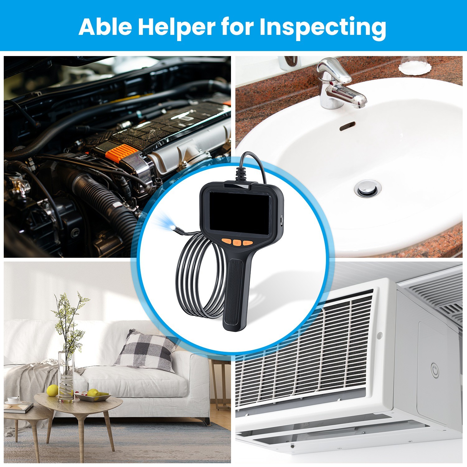 4.3in Articulating Endoscope Camera, 16.4ft Wire, IP67 Waterproof, 2 Modes