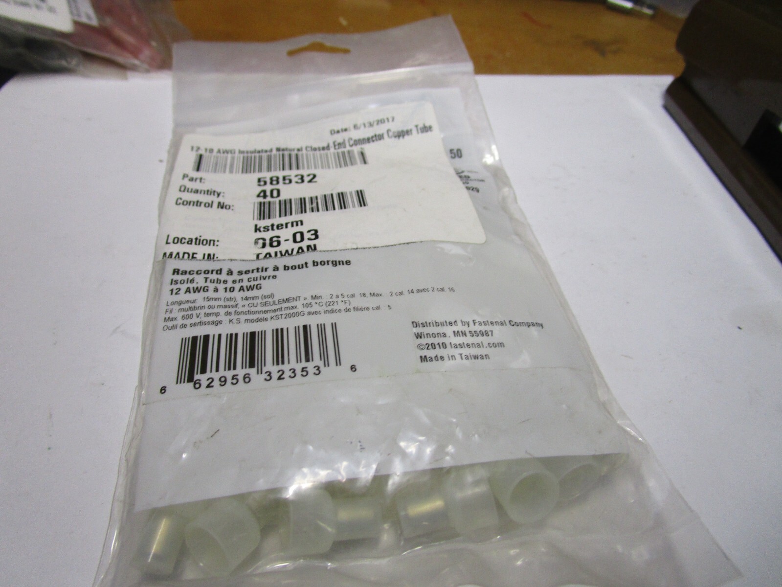 12-10 AWG Insulated Natural Closed-End Connector Copper Tube QTY 40