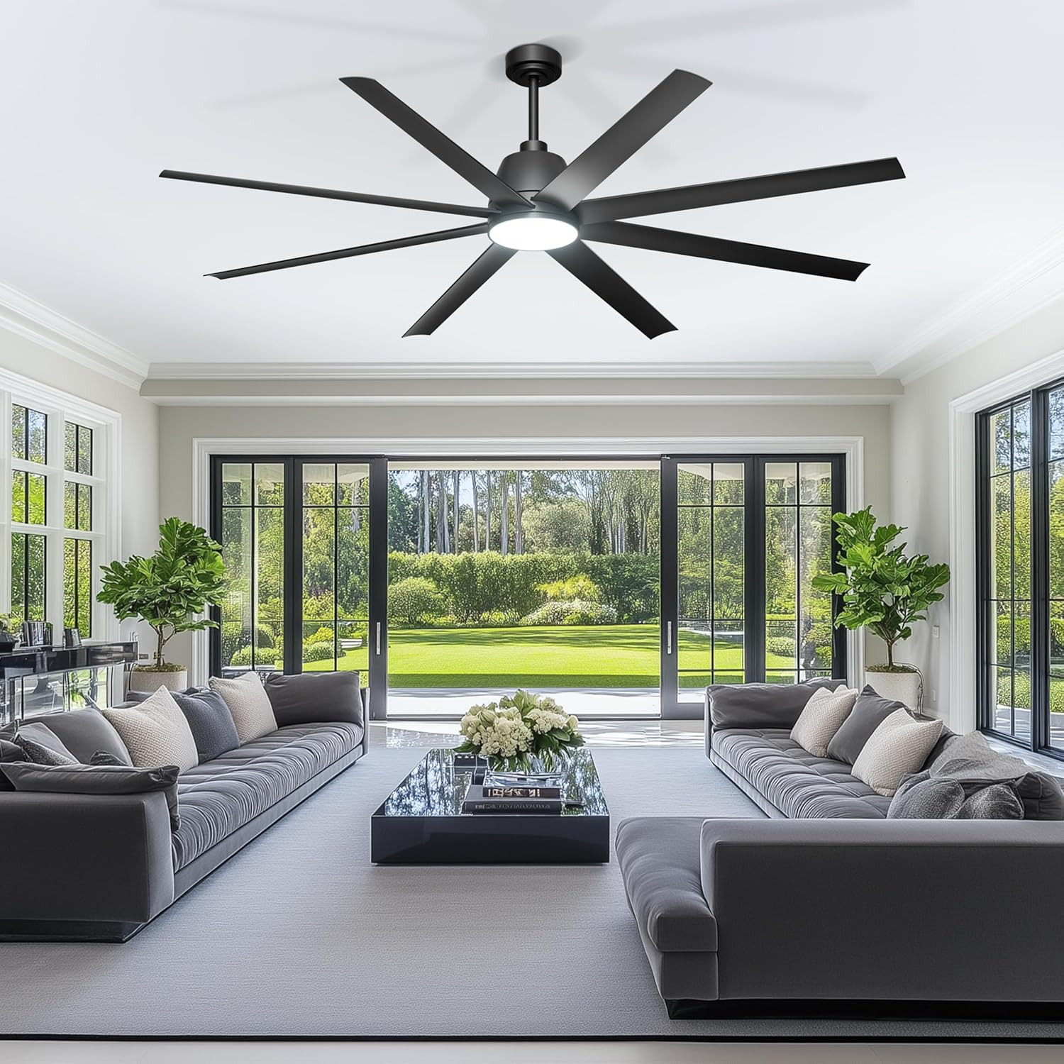72" Smart Ceiling Fan with Light, Remote & App Control, 6 Speed, Black