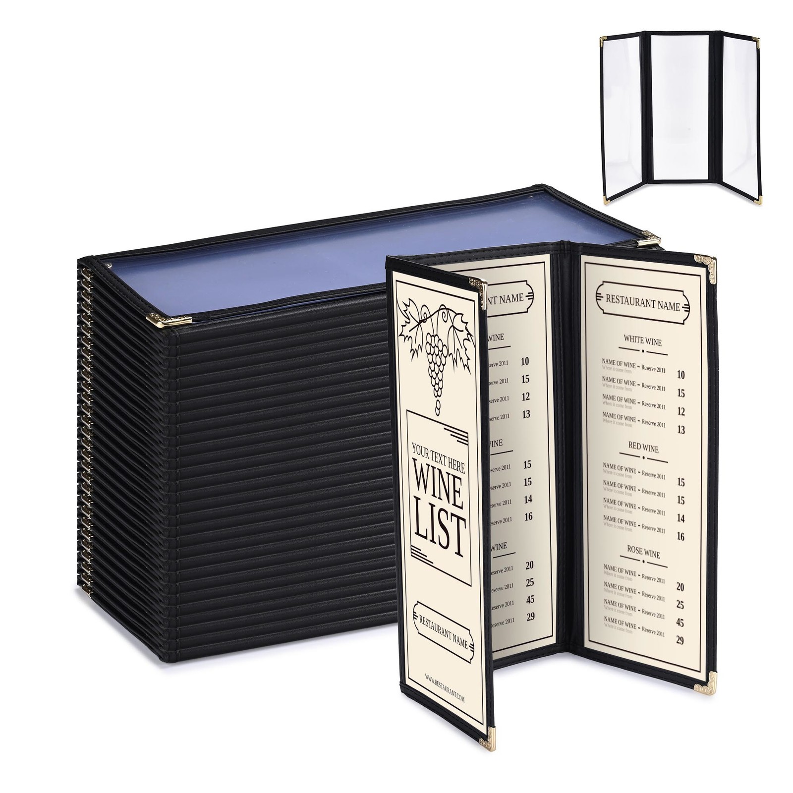 WeChef 30 Pcs Restaurant Menu Covers 3 Page 6 View Trifold for 4.25 x 11" Paper
