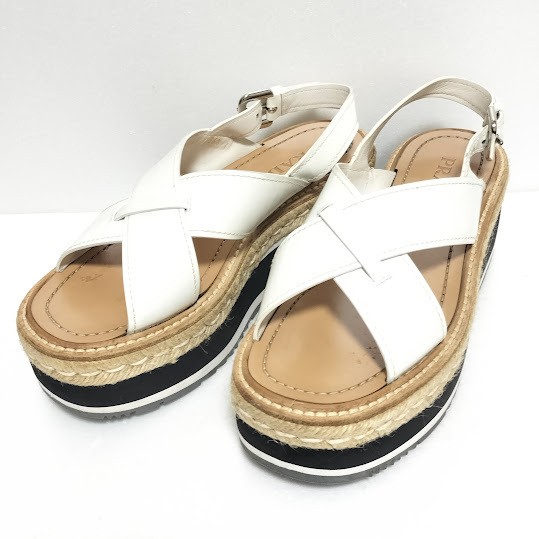 Prada Wedge Sandals White Beige Women's Size EU36.5/US6.5
