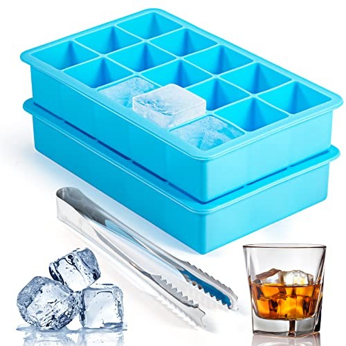 2 Pack Ice Cube Trays, ZDPMK Silicone Easy Release Flexible Molds 15 Ice Blue