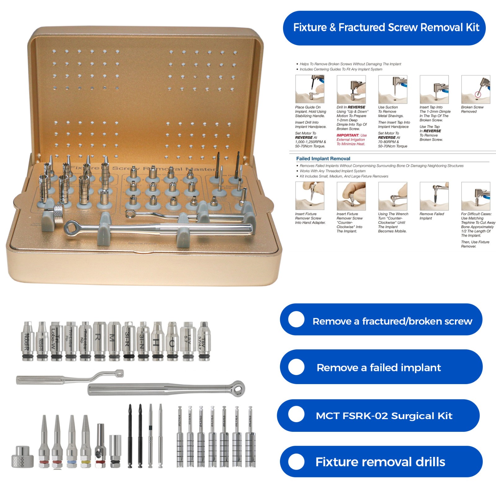 Implant Fixture & Fractured Screw Removal MCT FSRK-02 Salvin Implant Rescue Kit