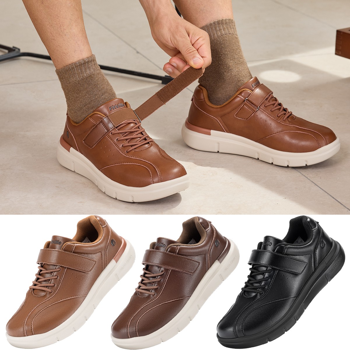 FitVille Diabetic Shoes for Men Wide Leather Shoes Orthopedic Dress Sneakers
