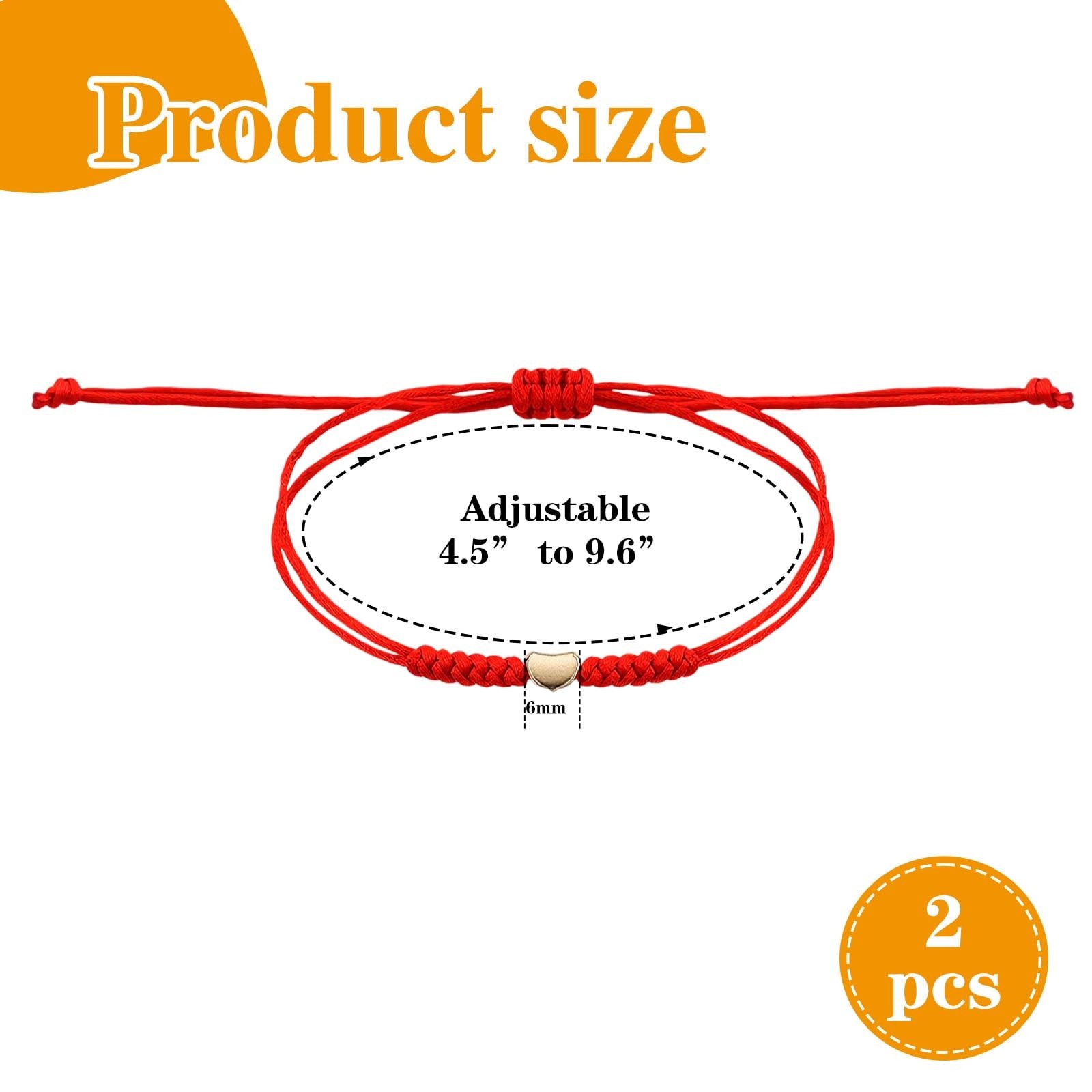 2-Pack Red String Bracelet for Women, Couples & Friends, Adjustable Knot Prot...