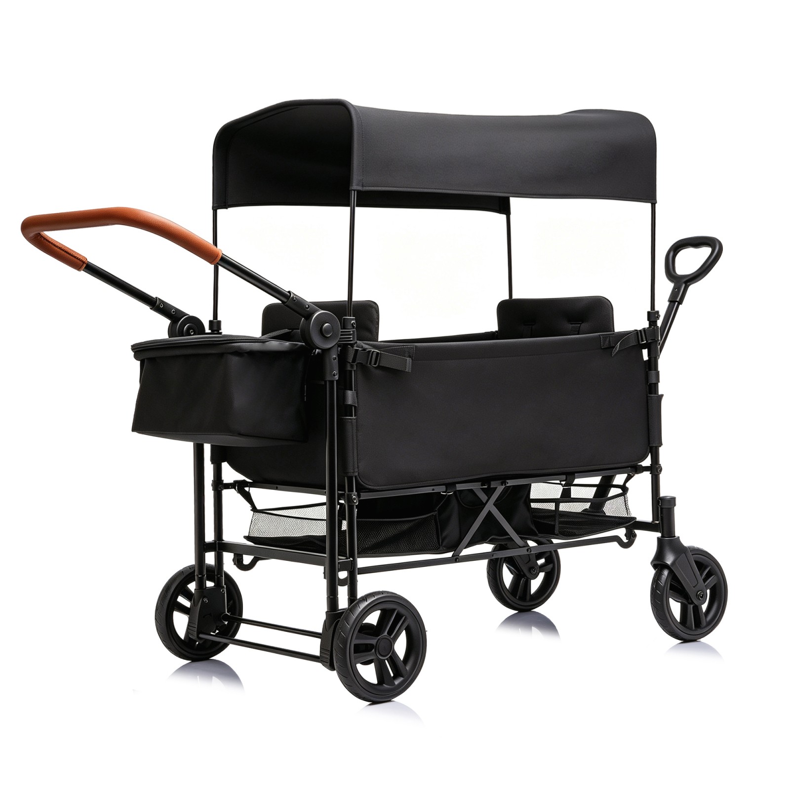 2 Kids Wagon Stroller, Adjustable Handle, 8" PU Wheels, Foldable Frame