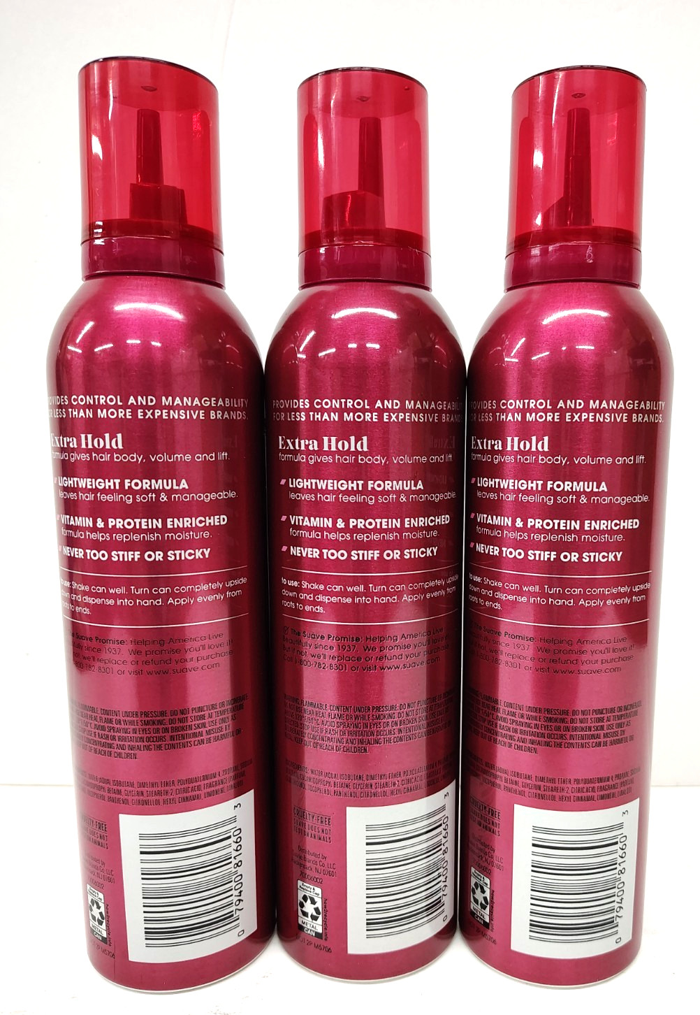 3-Pack Suave EXTRA HOLD Mousse Level 7 Hold 9oz