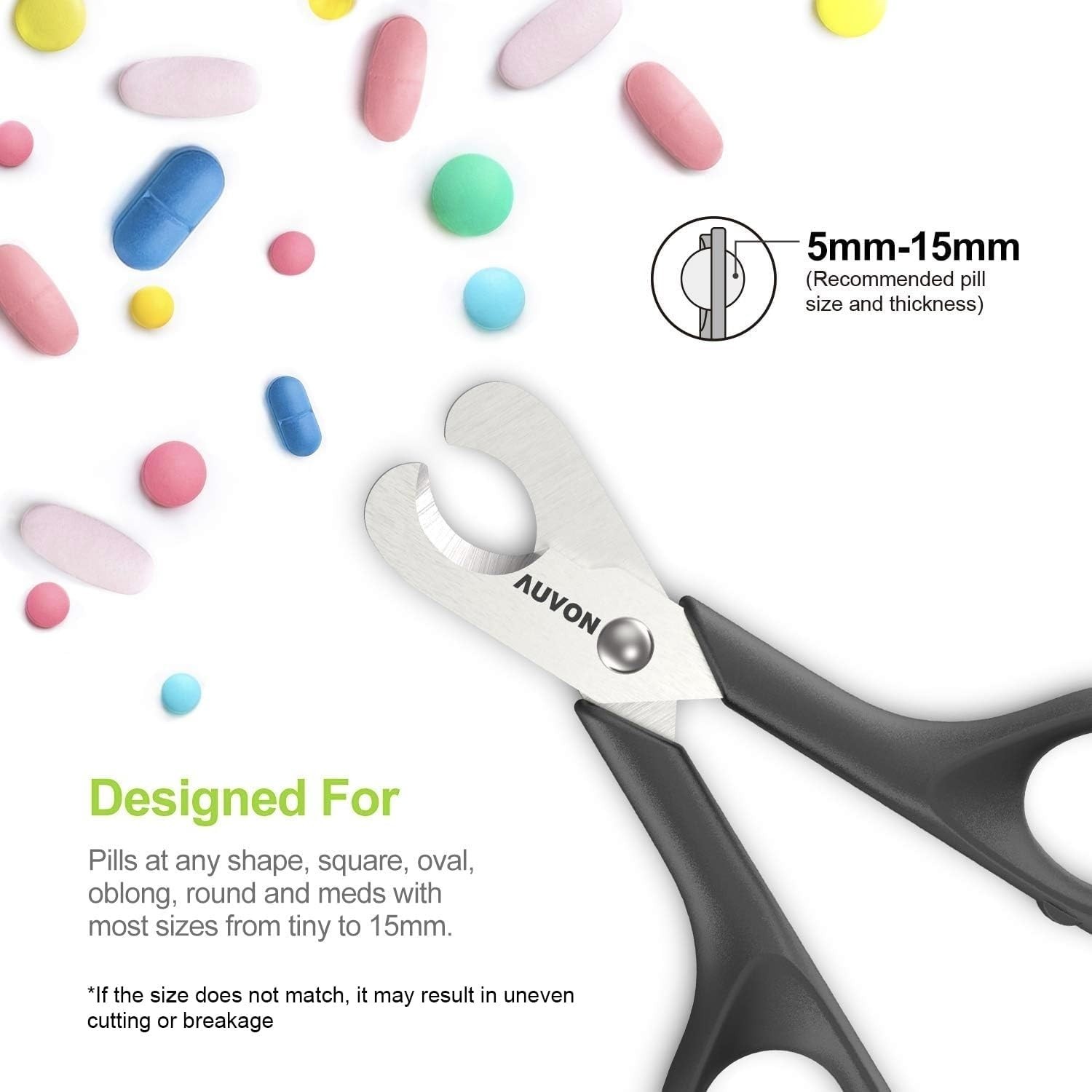 AUVON Scissors-Shaped Pill Cutter, Sharp Blade Pill Splitter for Easily Dividing