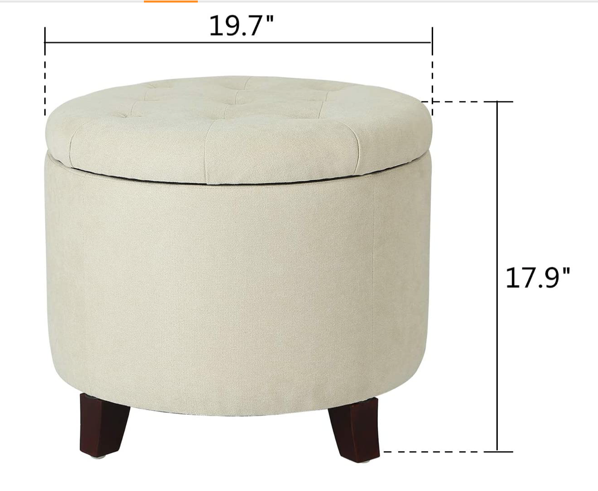 Adeco 19’’ Round Footstool with Removable Lid-Dust Beige Upholstered Ottomans