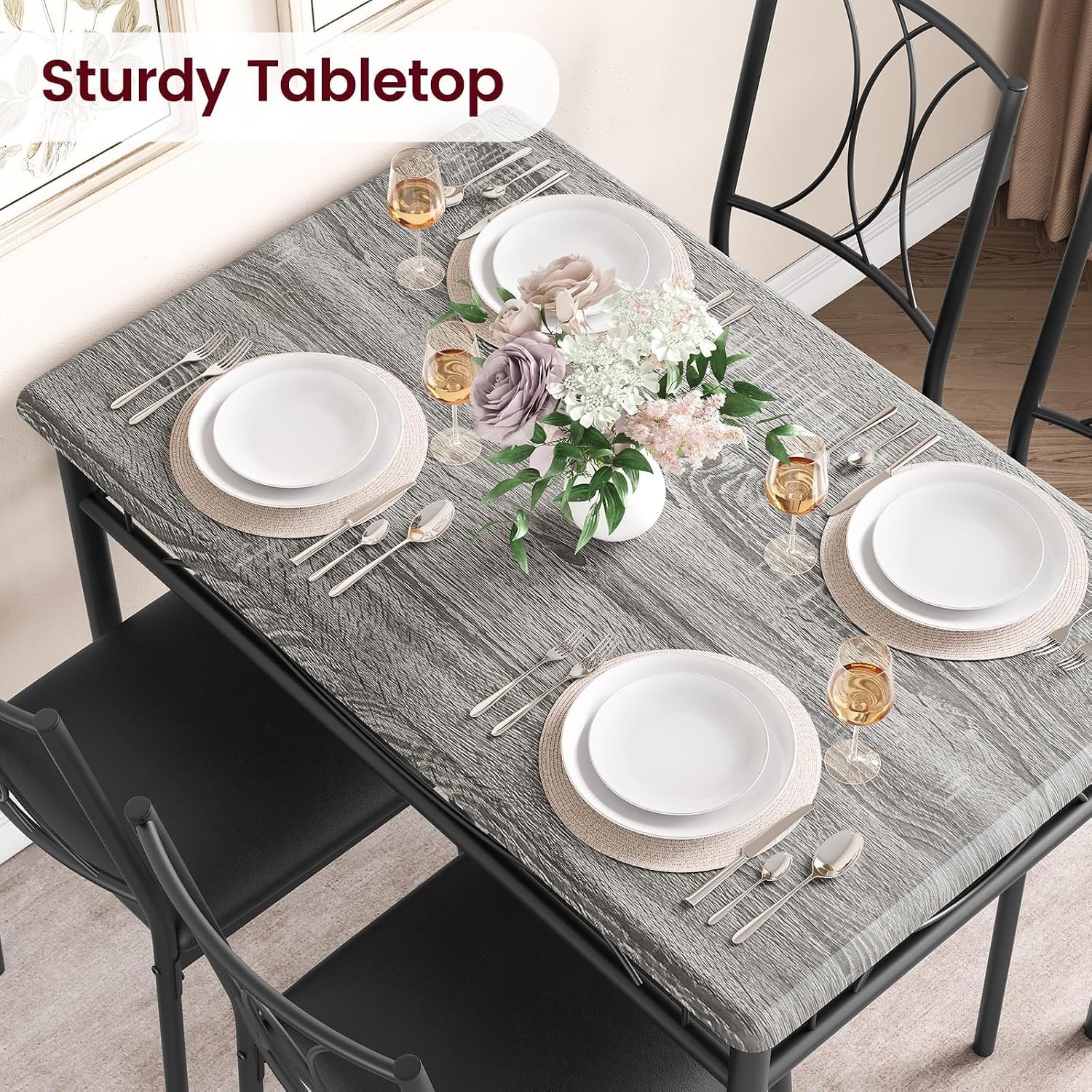 Dining Table Set, 5 Piece Rectangle Dining Kitche Table Set for 4 with 4