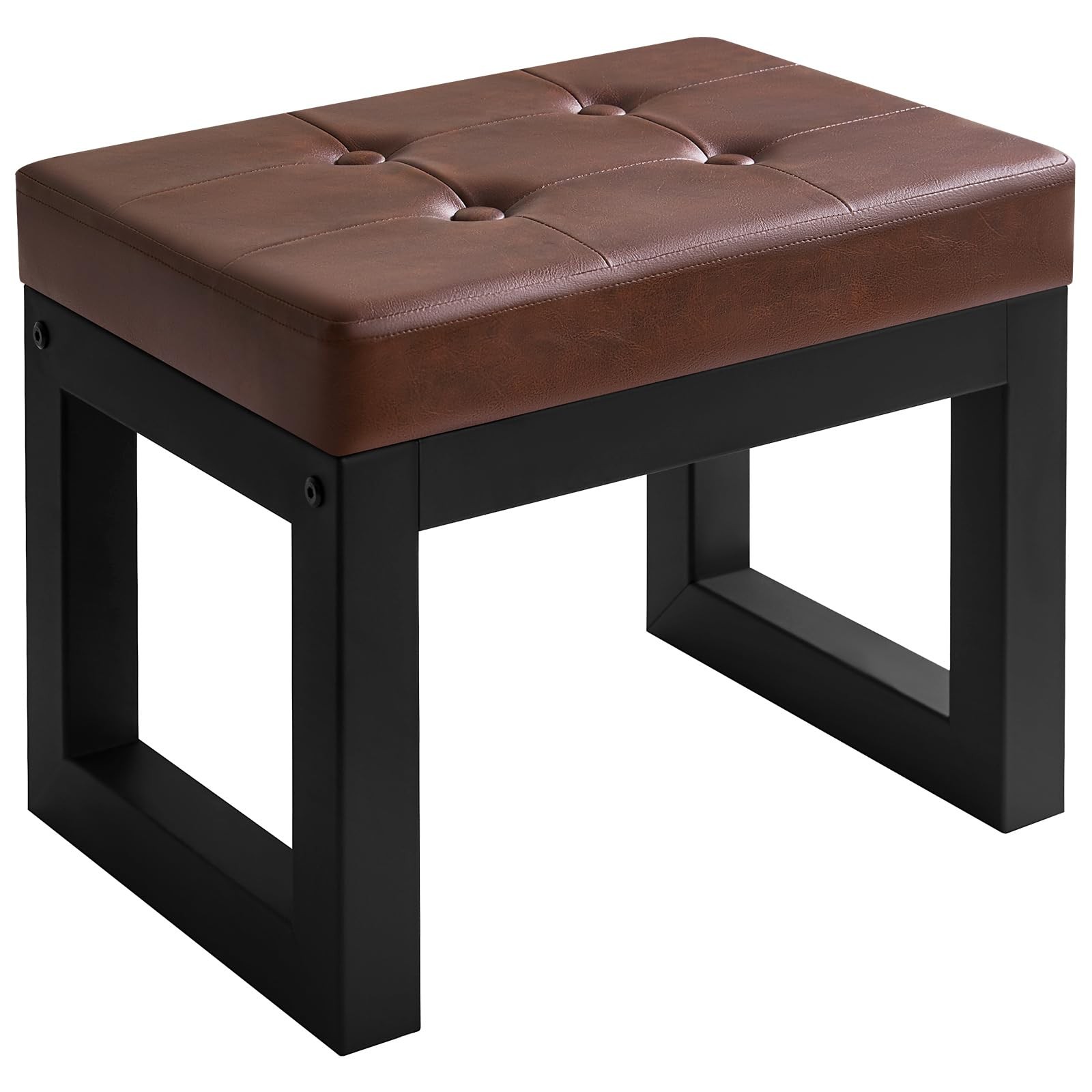 16 Inch Small Foot Stool Ottoman, Rectangle PU Faux Leather Foot Rest with Pa...