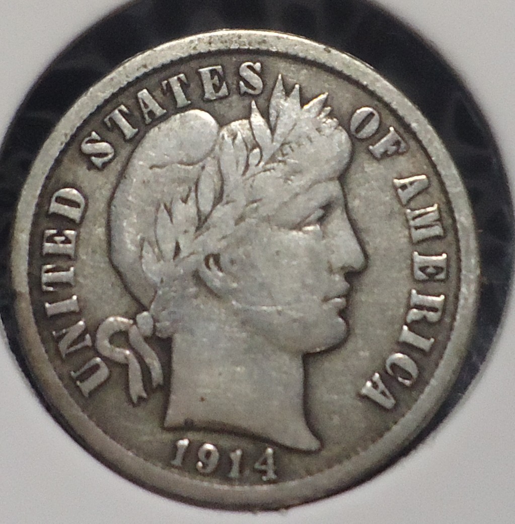 Nice Very Fine VF 1914 D Denver Silver 10C barber dime FREE SHIPPING!