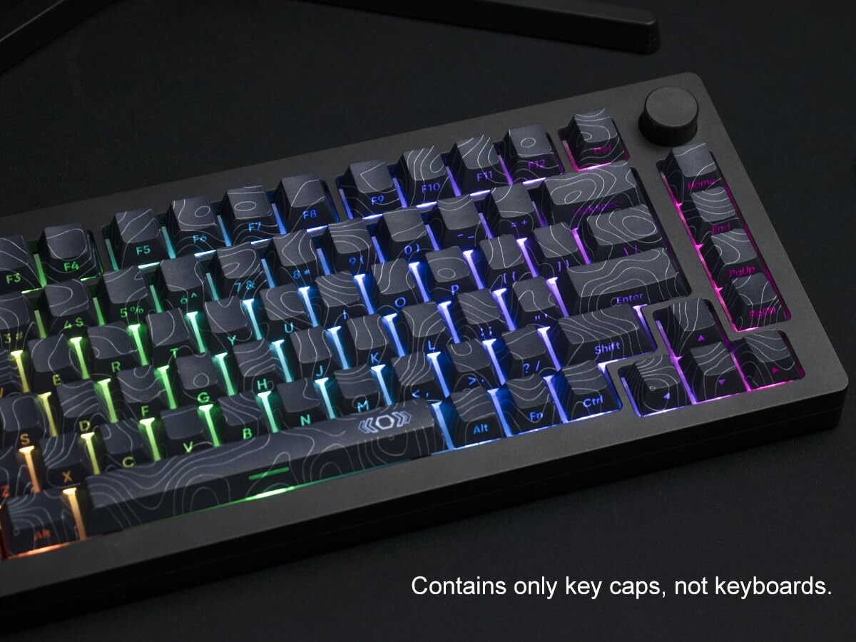 Side Printed-PBT keycapsDark Blue TopographicShine ThroughDouble Shot keycaps...