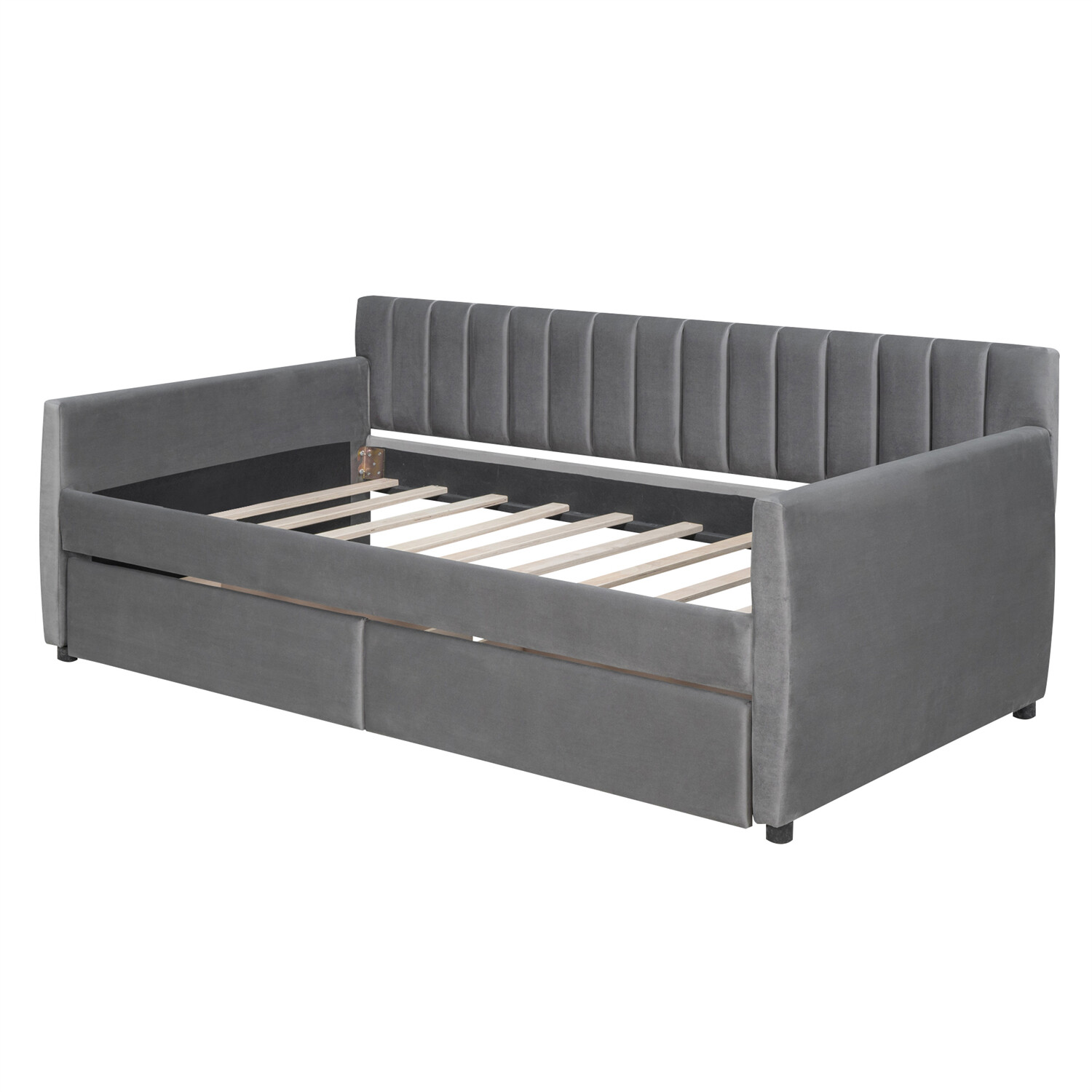 Twin Size Daybed with 2 Drawer Upholstered Bed Frame Sofa Bed w/ Storage Gray