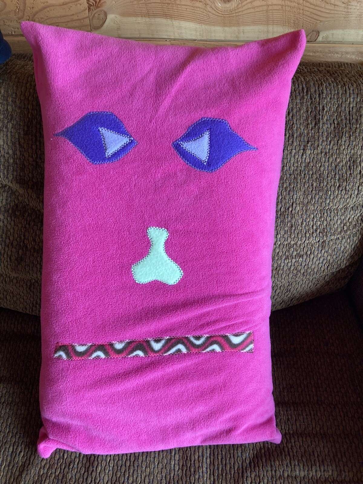 Handmade Kids Fleece Standard Pillow Case Pink Monster Face