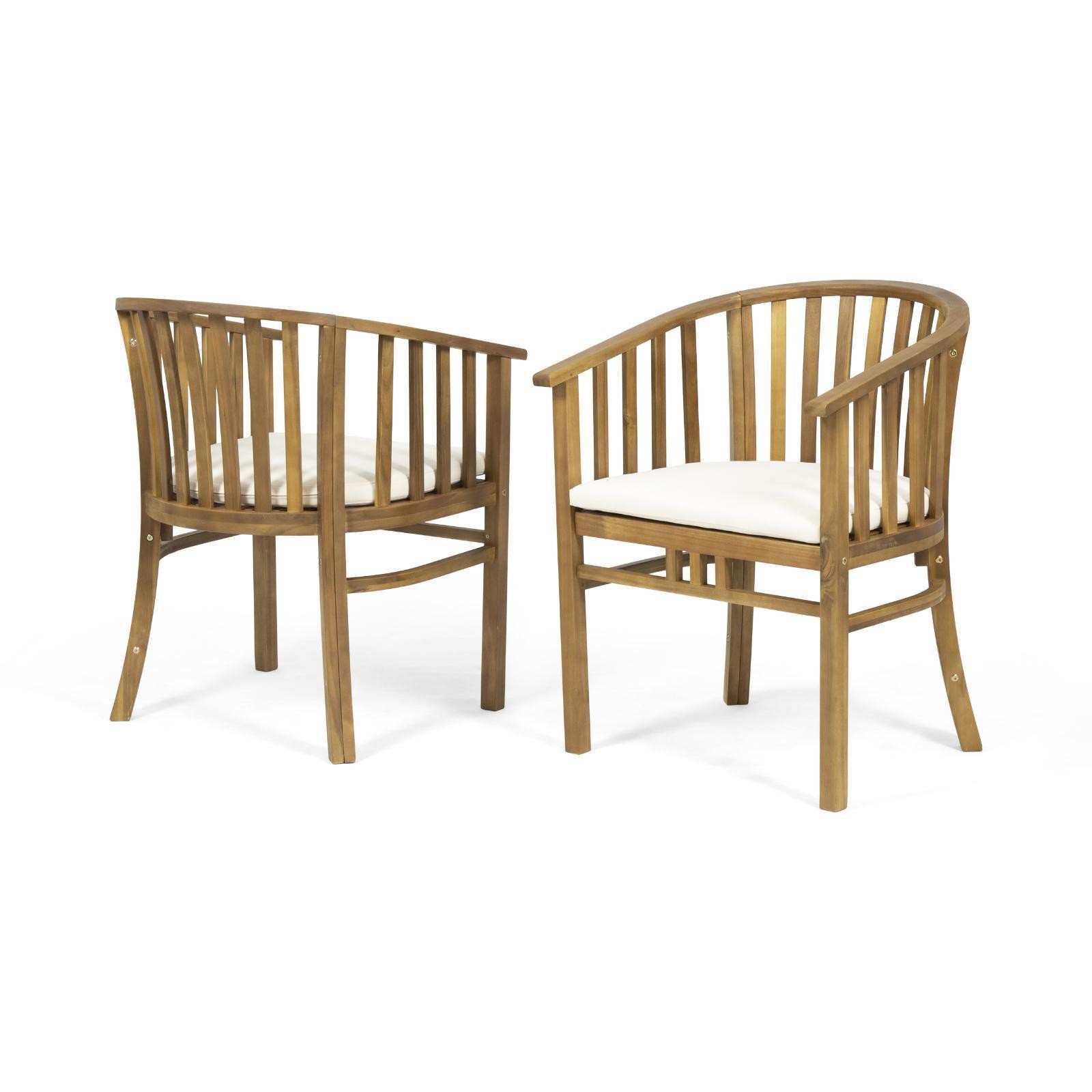 Outdoor Dining Chair, Acacia Wood Frame with Water-Resistant Cushions and Open