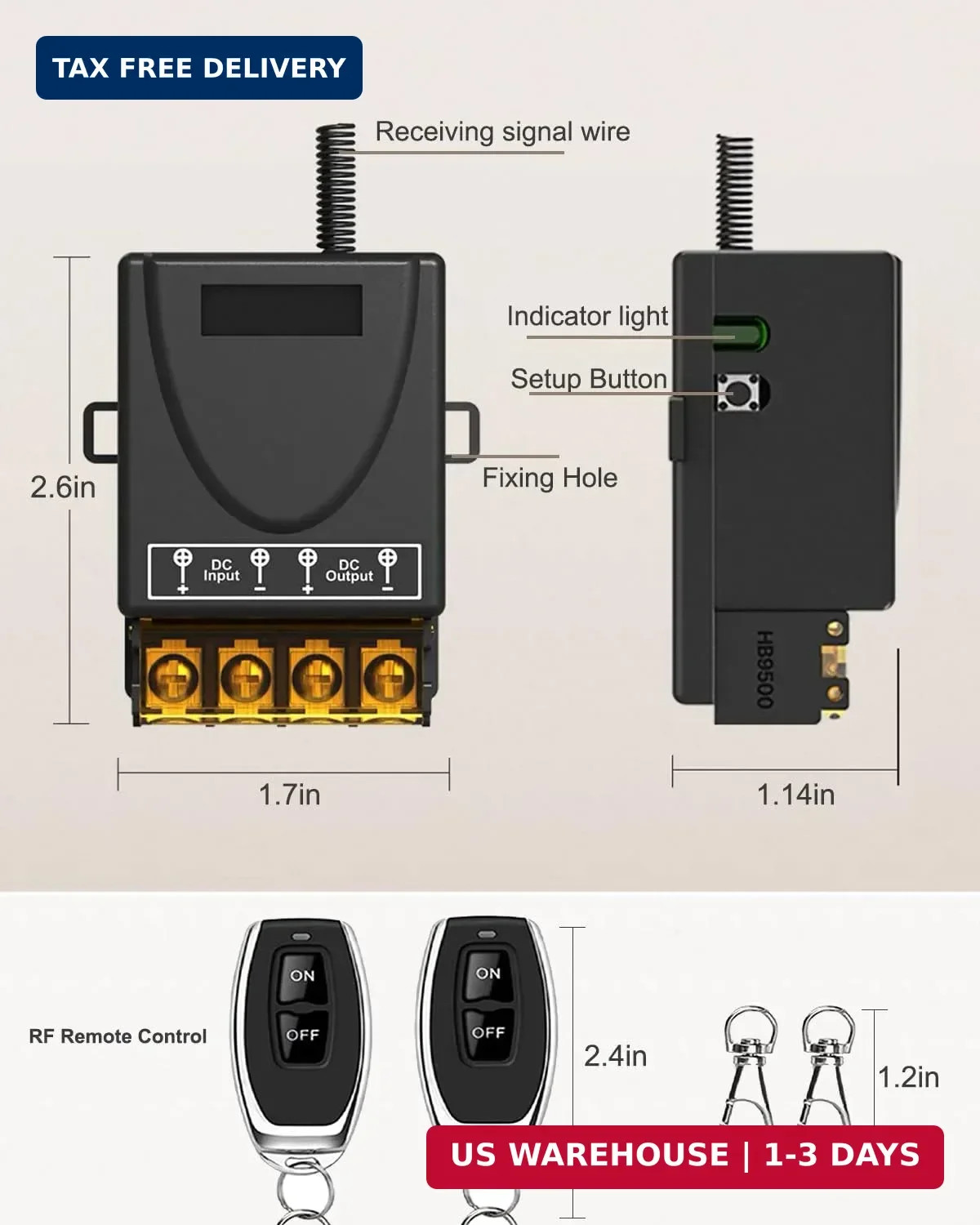 30A 12V Wireless Remote Control Switch Kit - Heavy Duty Relay with 2 Remotes, 32