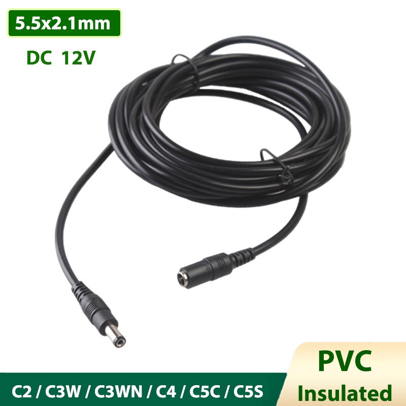 DC 5.5x2.1mm Supply Extension Cable Male to Female 12V Connection Wires 22AWG