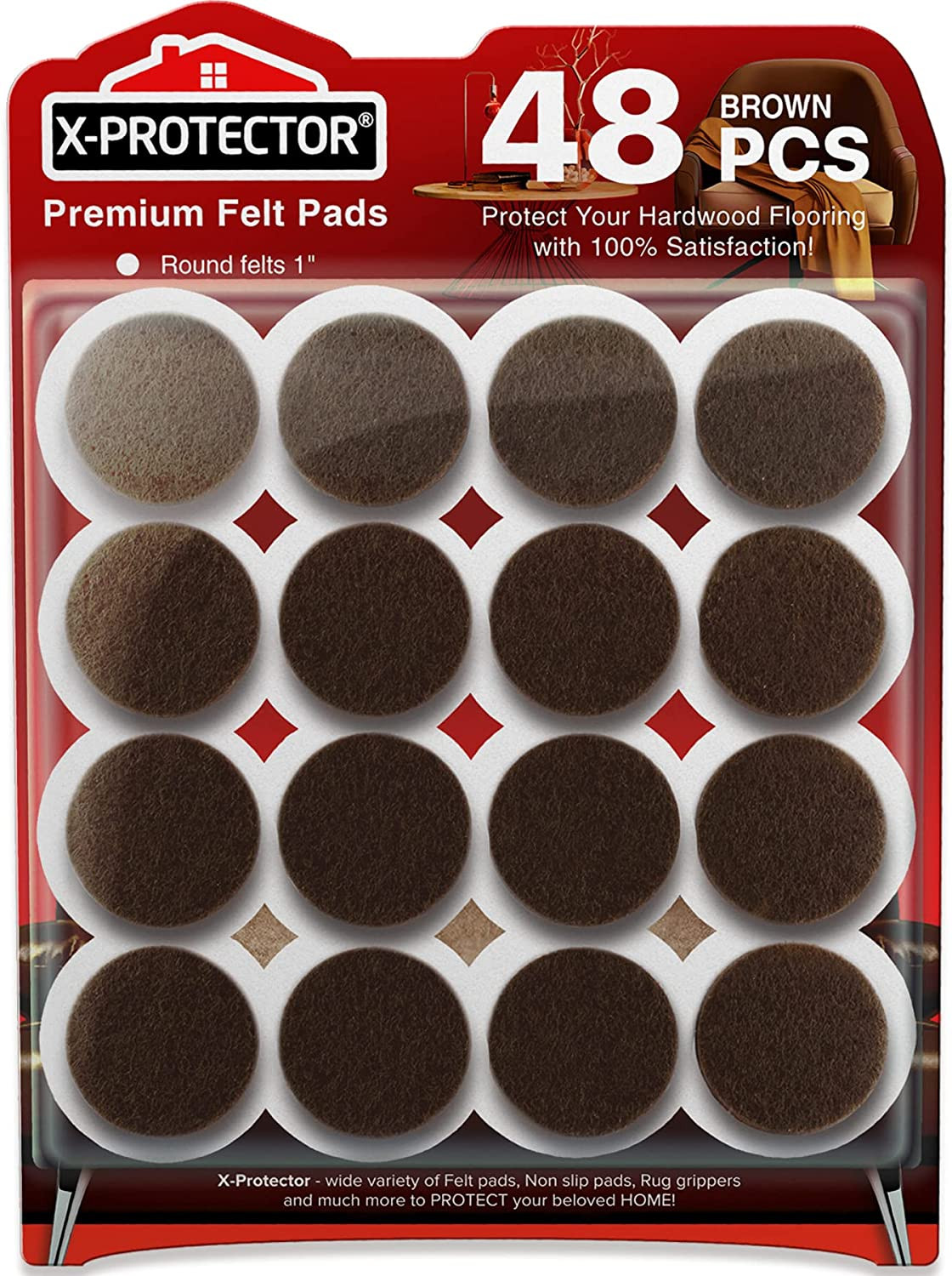 Felt Furniture Pads  - 48 Premium Floor Protector Chair Felts for Feet Wood Floo
