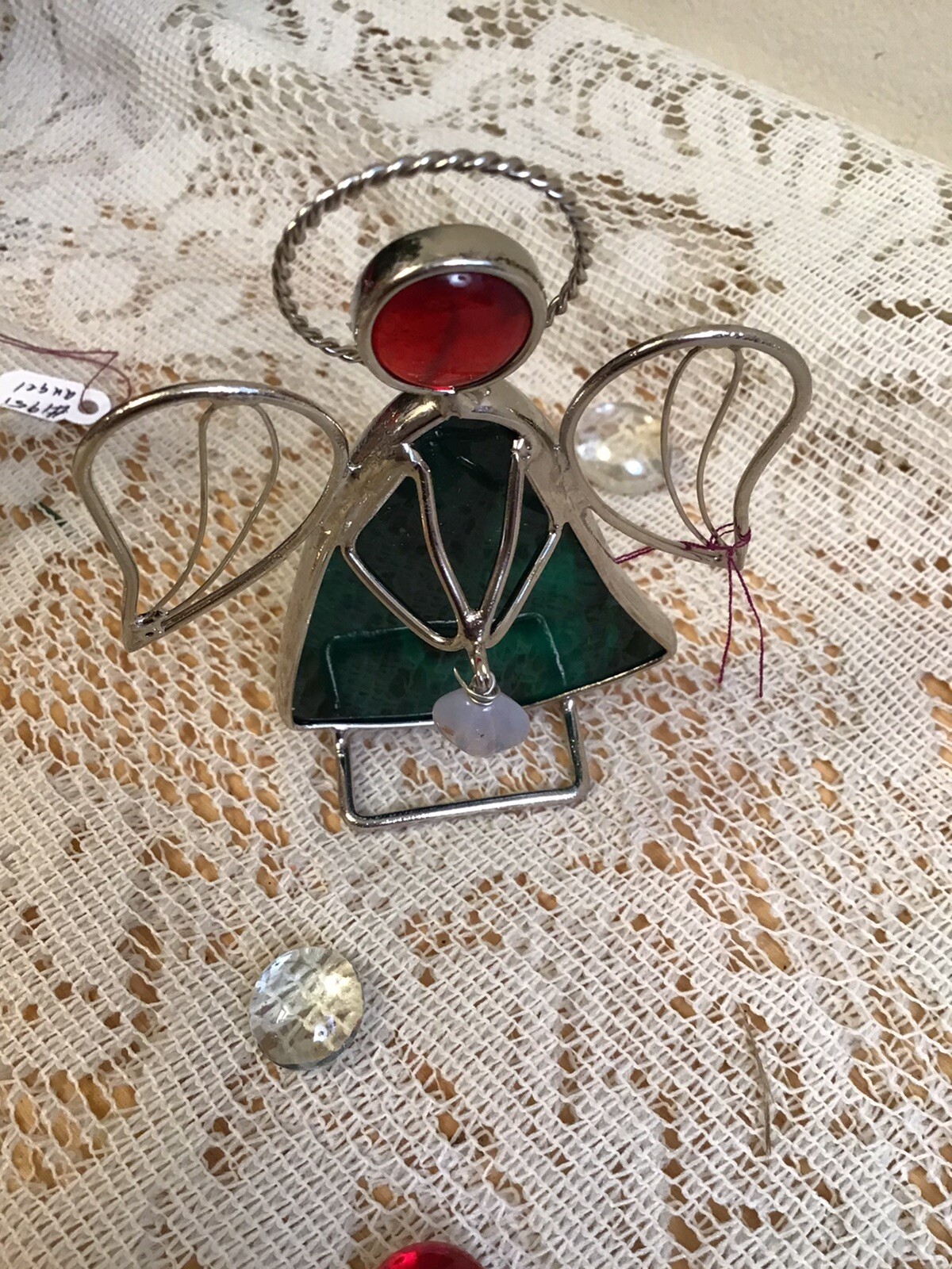 3 Stained Glass Angels - Green & Yellow Sun catchers / Ornaments - Free Standing