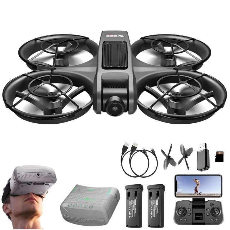 VR FPV Hobby Drone with Goggles, Optical Flow Positioning, Dual Black