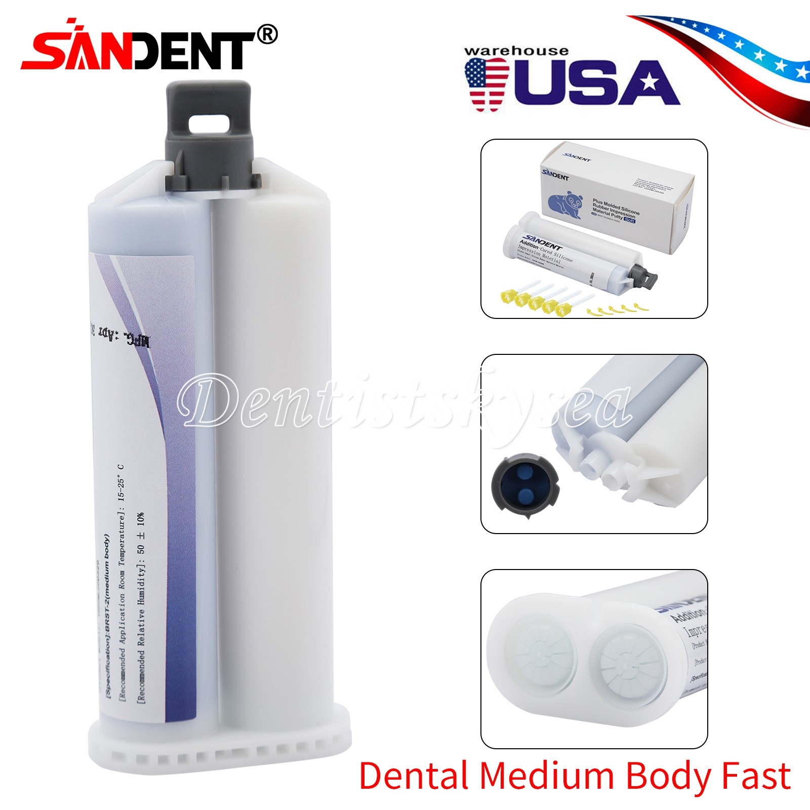 Dental Impression Material VPS Medium Body Fast Set (2 Cartridge & Tips) PVS