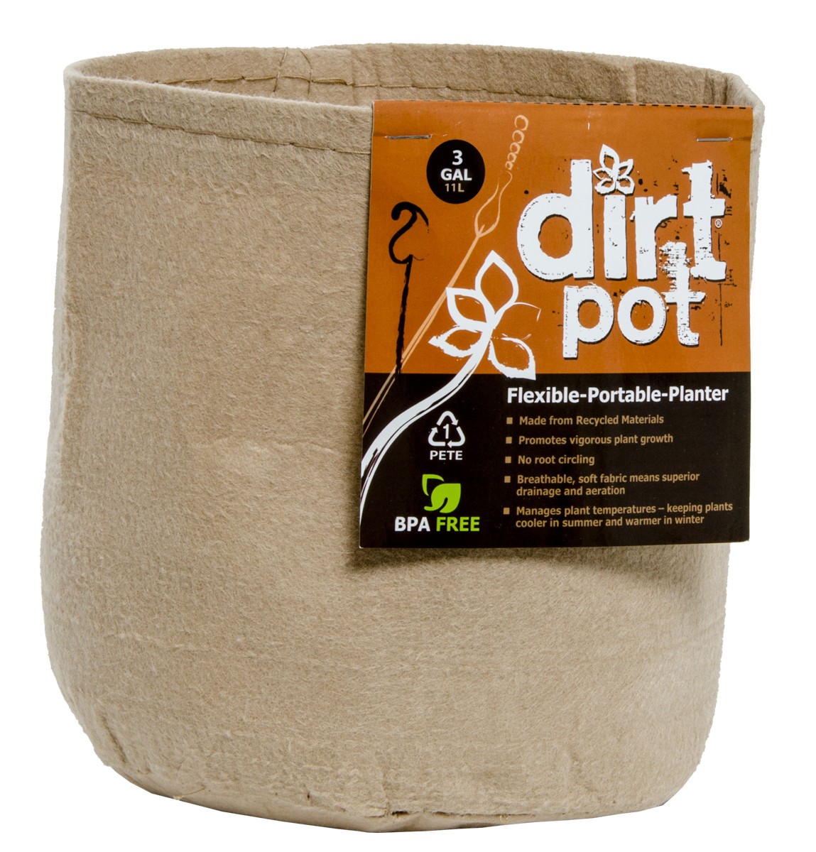 Dirt Pot Flexible Portable Planter, Tan, 3 gal, no handles
