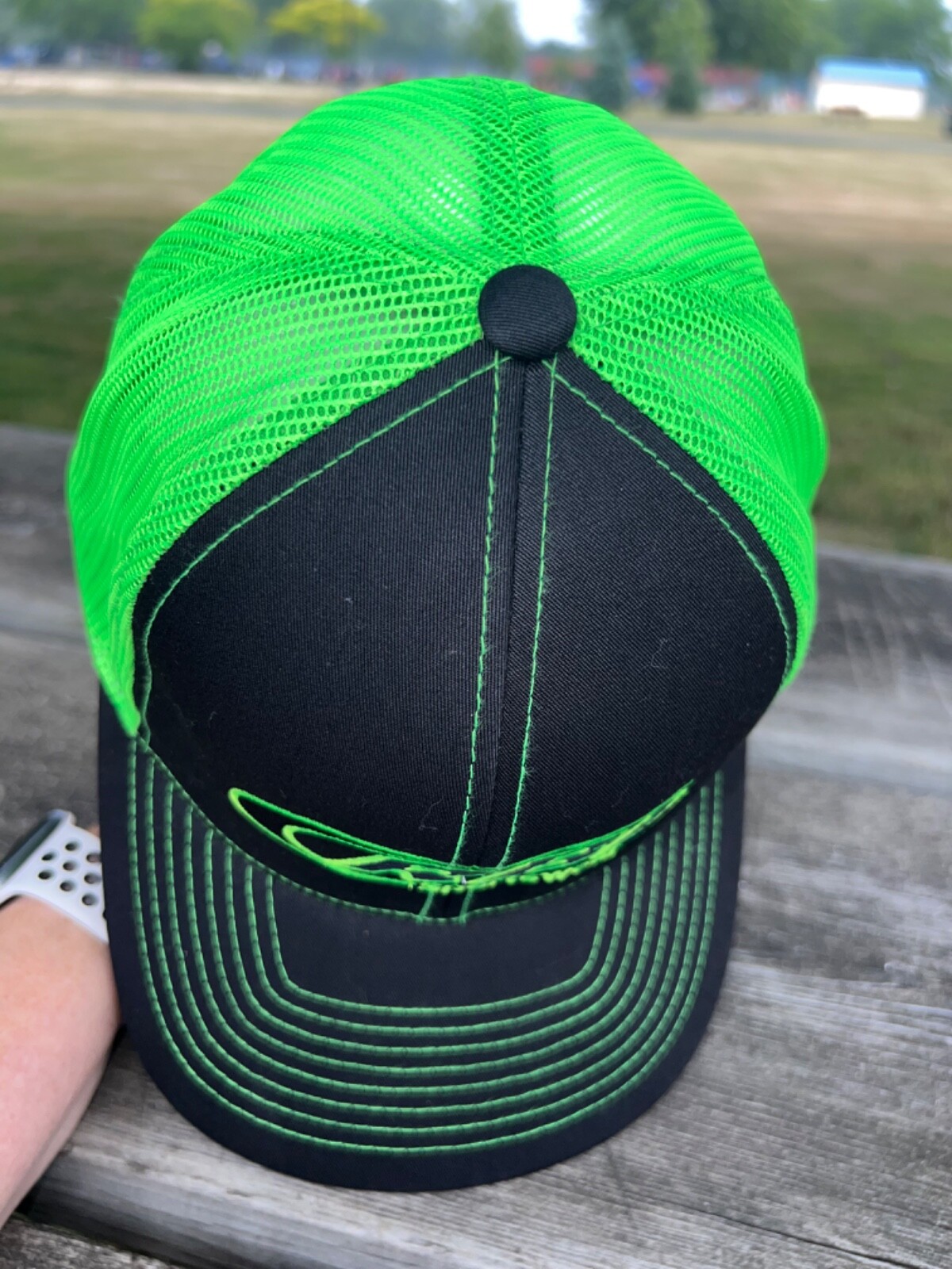 RBI Lime Green Black Trucker Hat Hat Cap Snapback Pacific Brand EUC