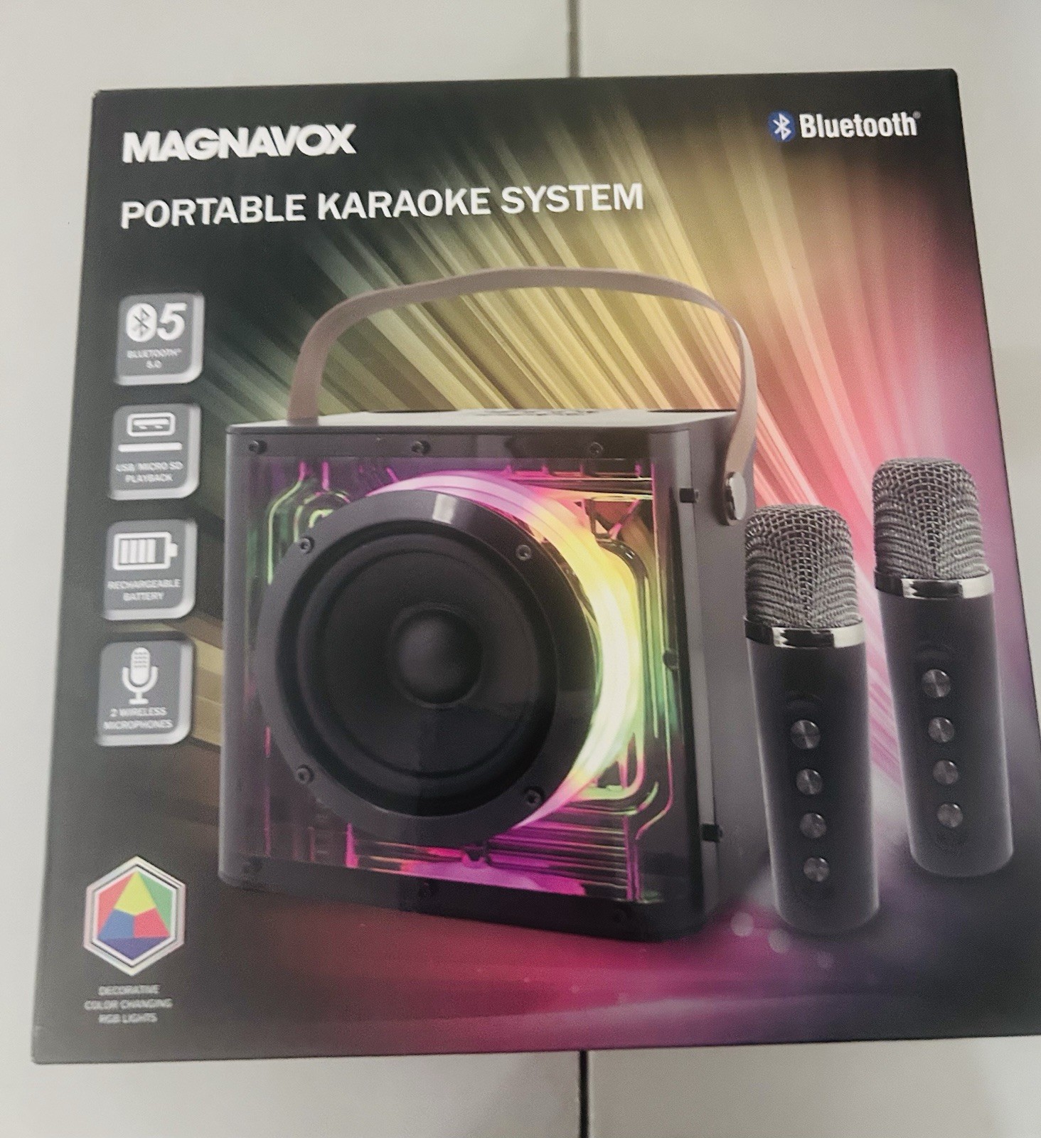 MHT777 Portable Karaoke System with 2 Wireless Microphones, Bluetooth 5.0, Po...
