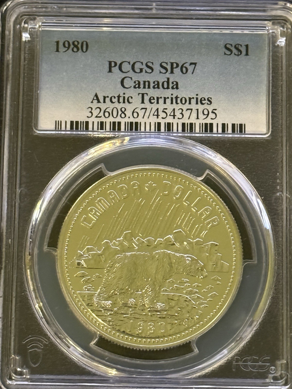 C066 Canada 1980 Silver Dollar Arctic Territories KM-128 PCGS SP67. 50% silver