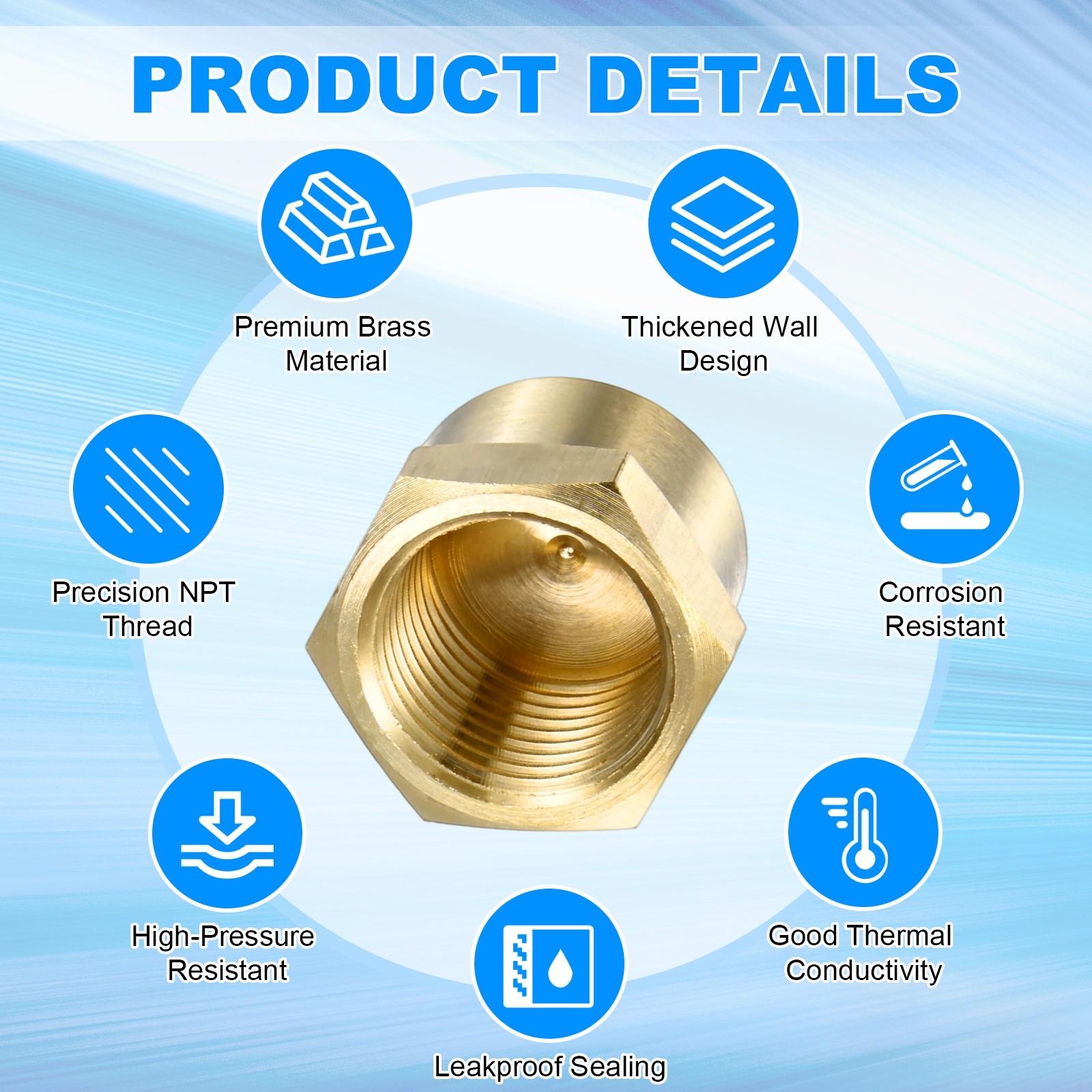 2-Pack Brass Pipe Fitting, 3/8 Inch NPT Female Thread Hex End Cap
