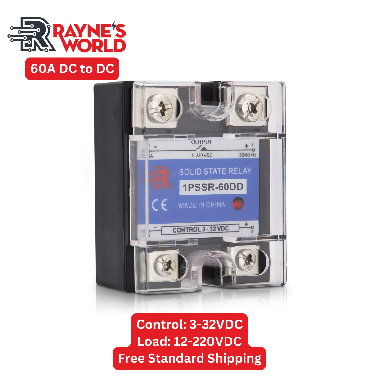 60 Amp DD Solid State Relay Module SSR-DC to DC-3-32VDC Control-12-220VDC Output