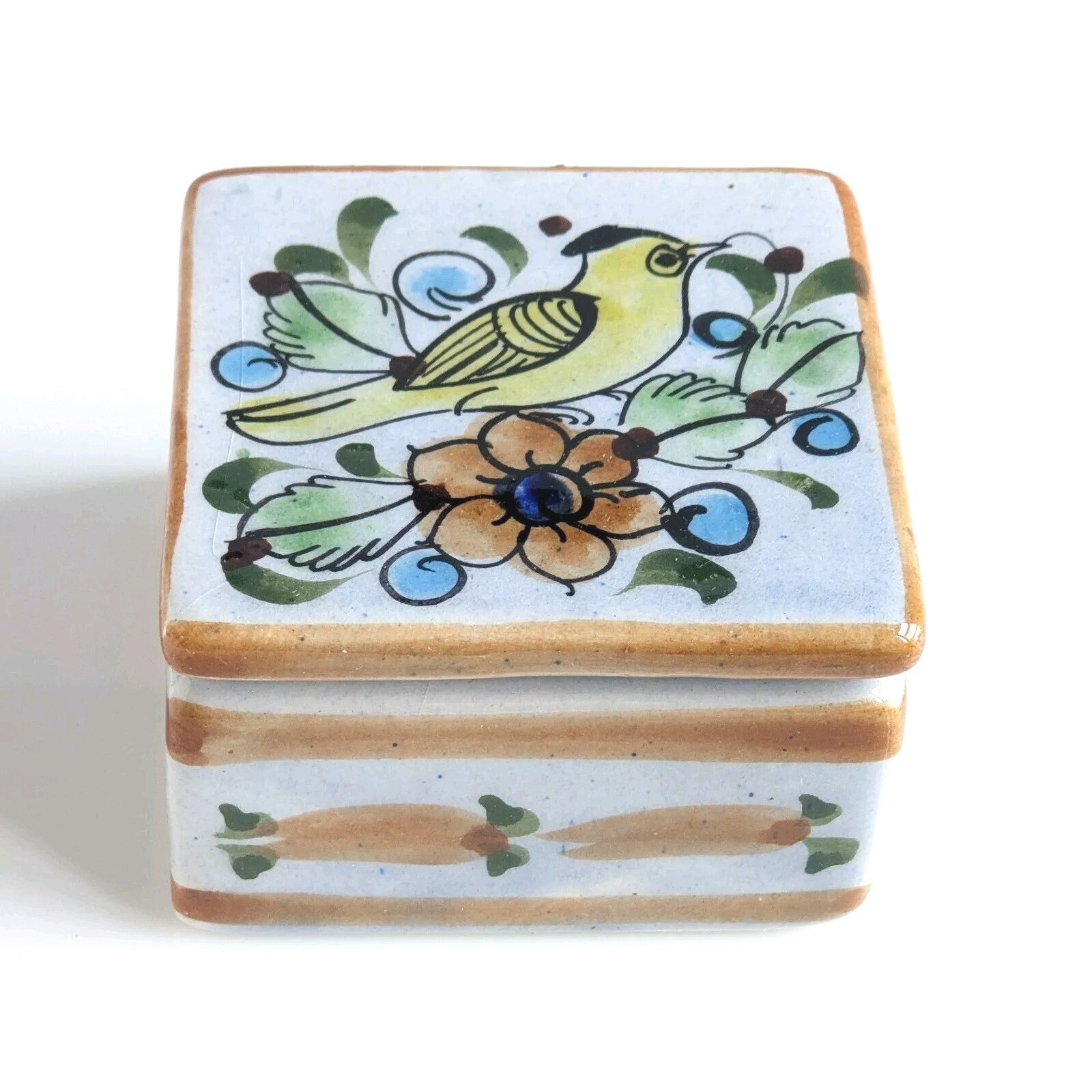 Handmade MEXICAN Tonalá Ceramic TRINKET BOX VTG Excellent Cond 1.6 x 2.75 inch