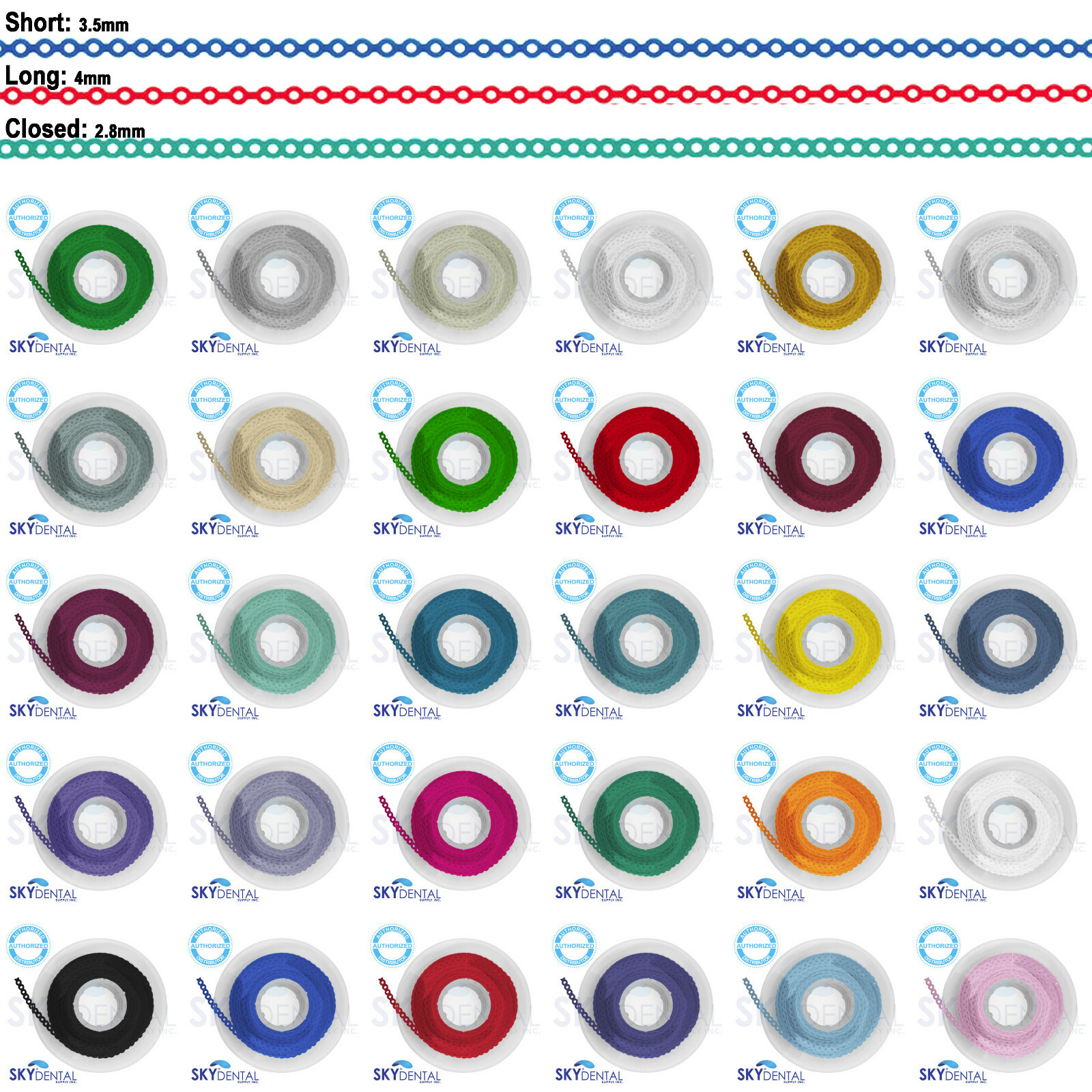Elastic Power Chain Dental Orthodontic Rubber Braces Bands Short/Long 15' Spool