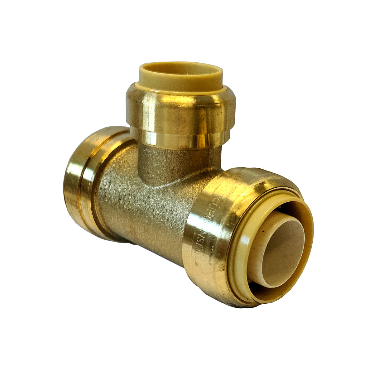 Libra Supply Lead Free 1-1/4'' x 1-1/4'' x 1'' inch Push-Fit Brass Reducing TEE