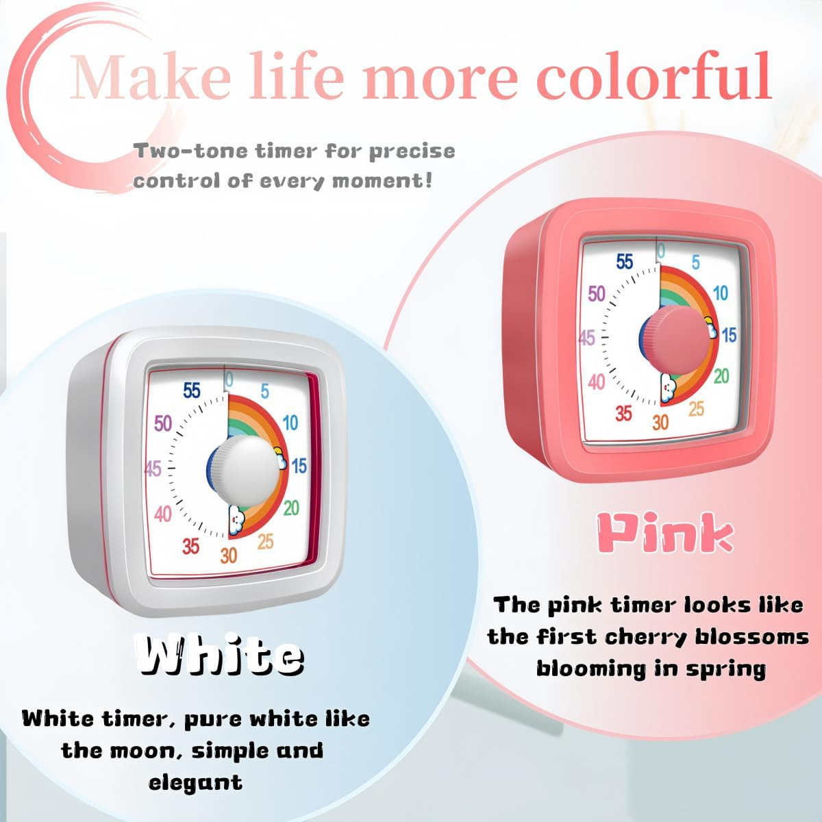 Visual Timer for Kids Adults, 60-Minute Countdown Timer for Classroom, Kitchen,O