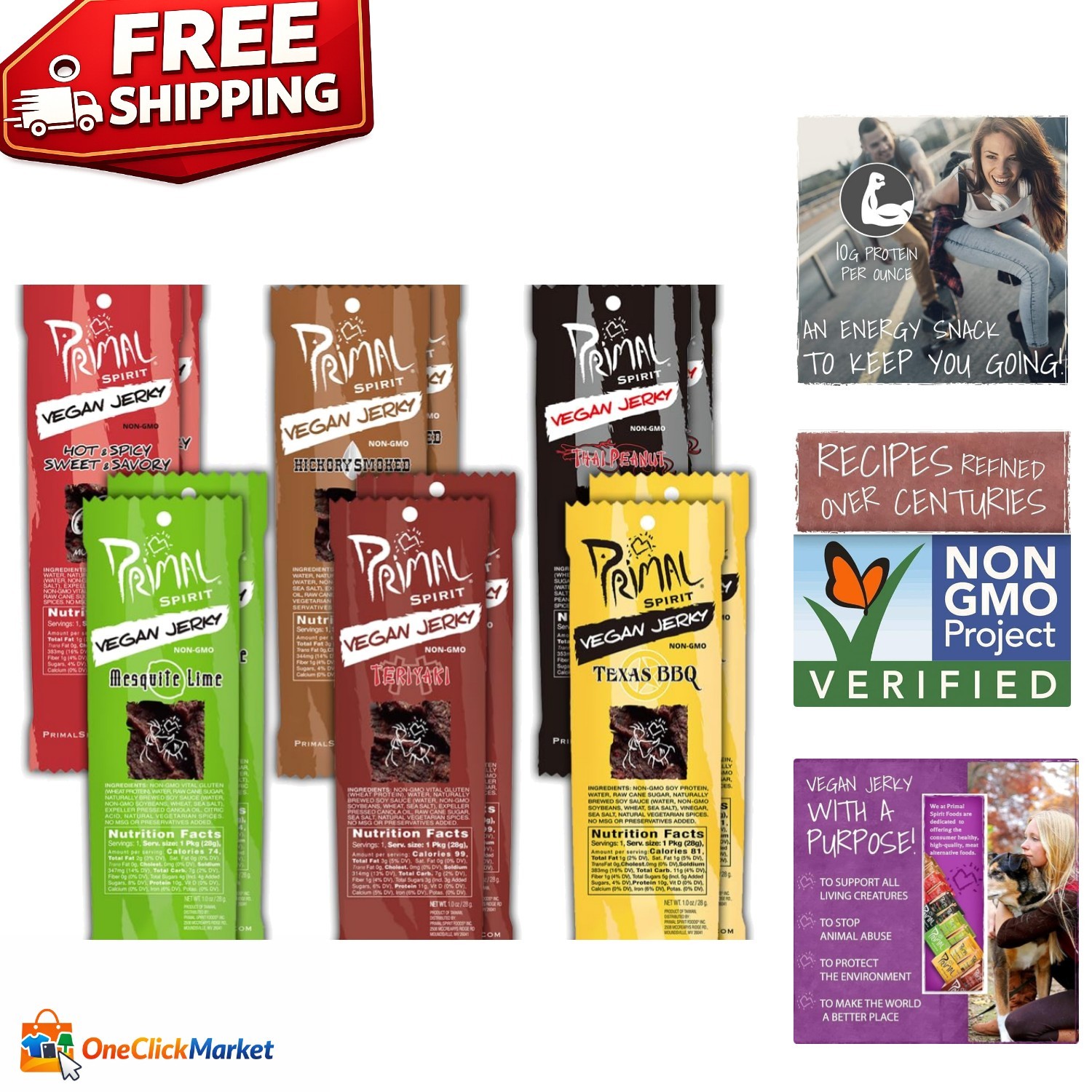 Primal Spirit  Jerky - 12 Stick Assortment, Non-GMO, Perfect For Snacks
